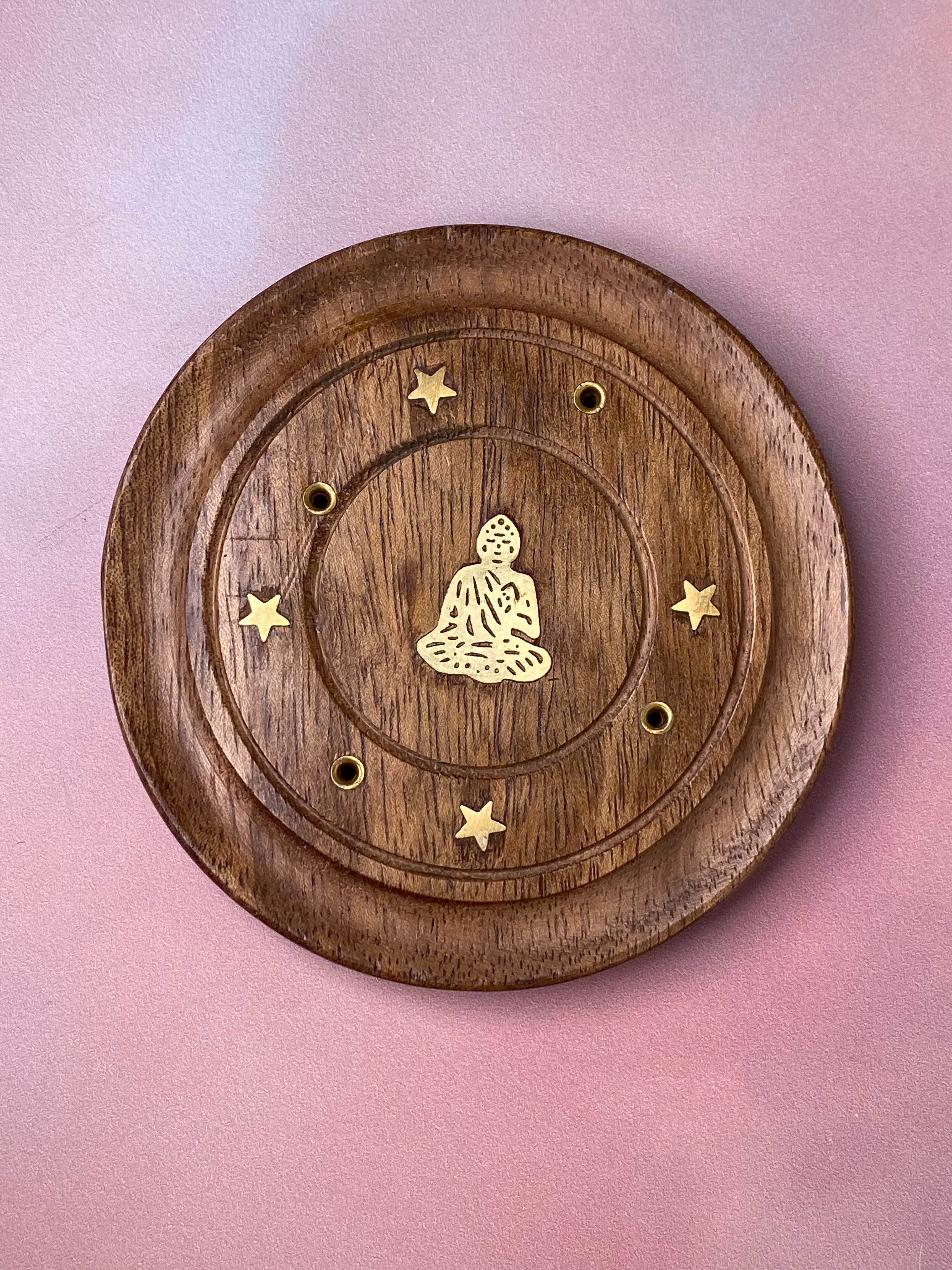 Røgelsesholder Ædeltræ, Rund (Messing Buddha)