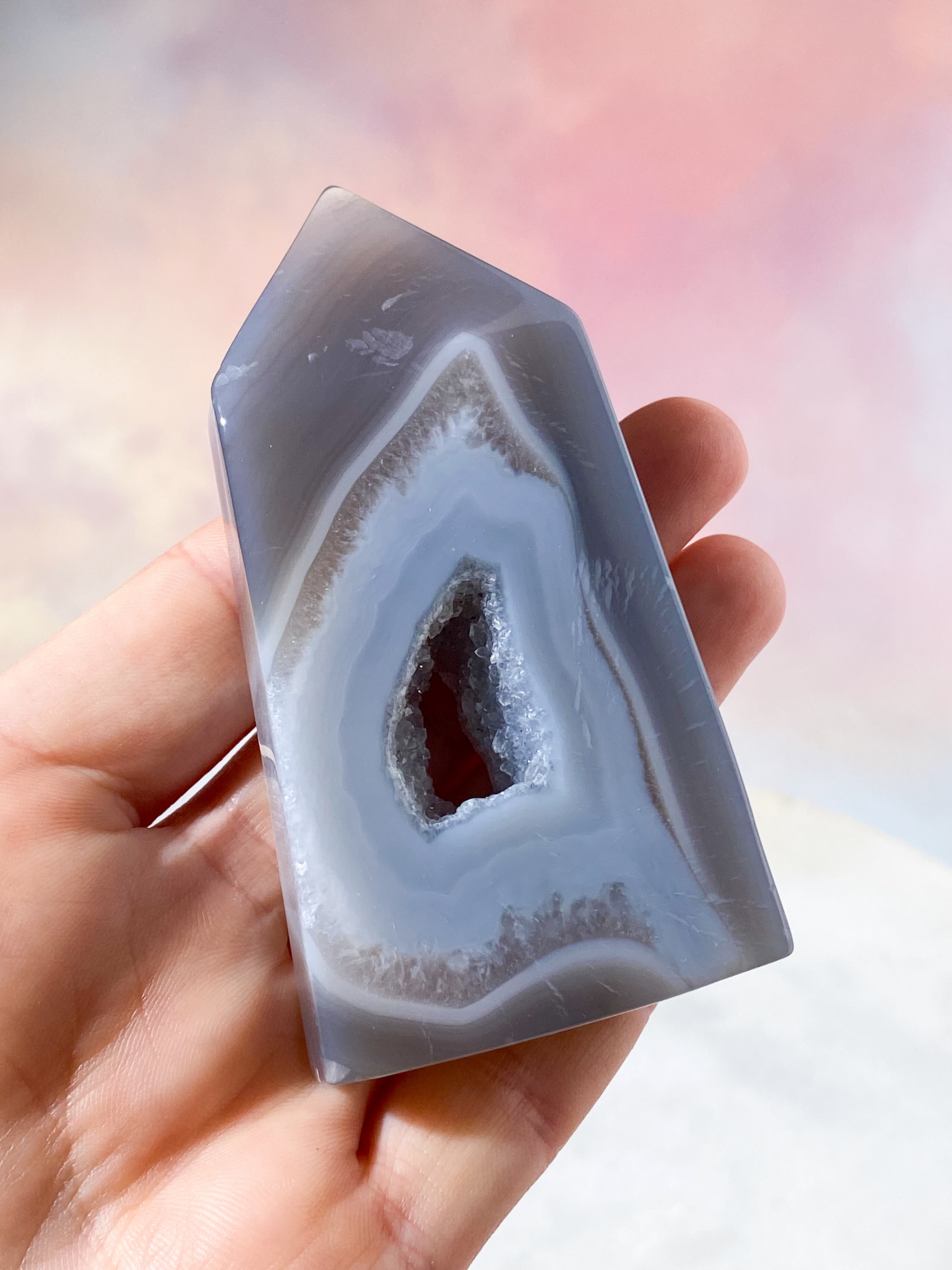 Druzy Agat Poleret Tårn (Nr. 6)