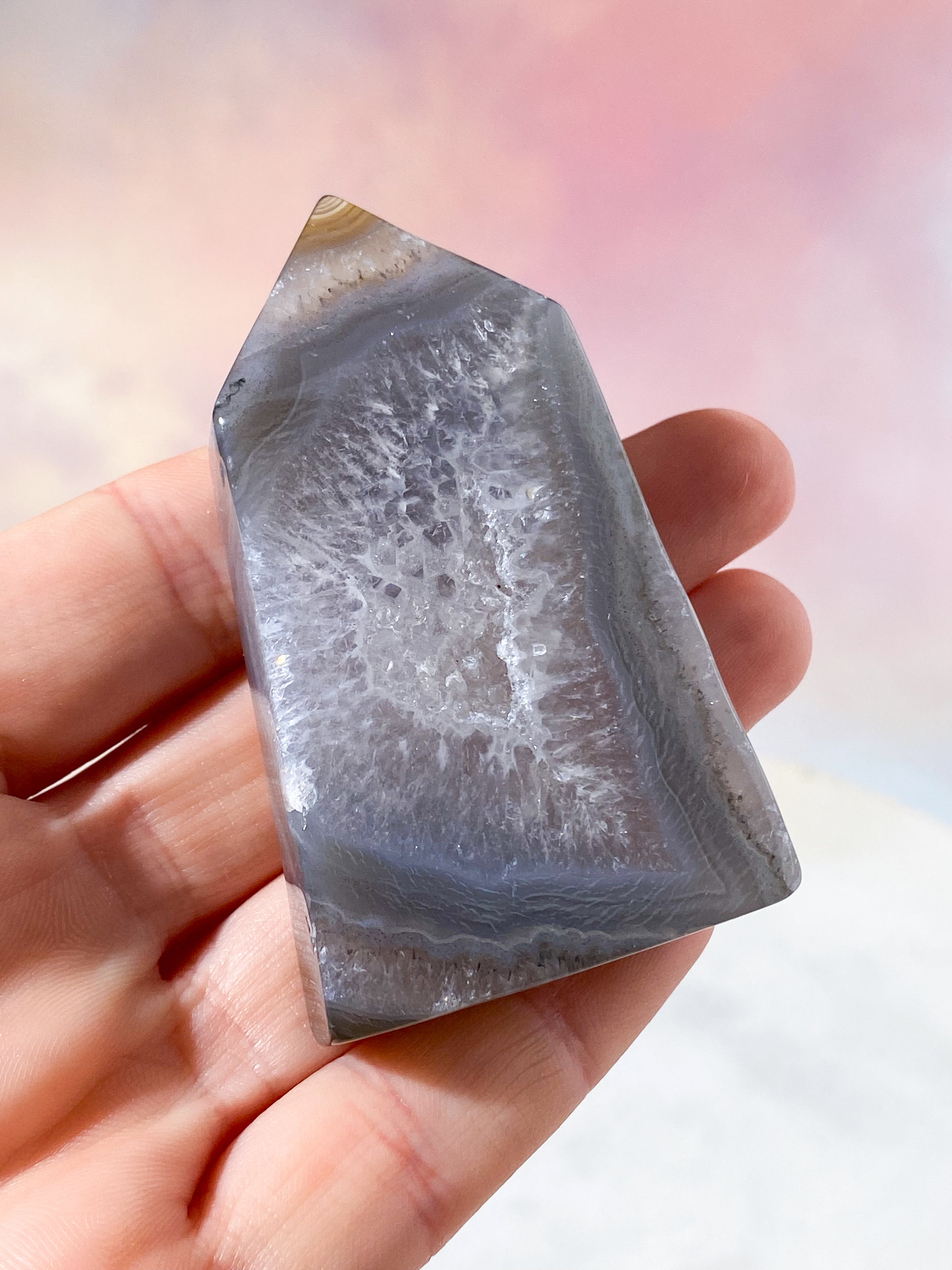Druzy Agat Poleret Tårn (Nr. 19)