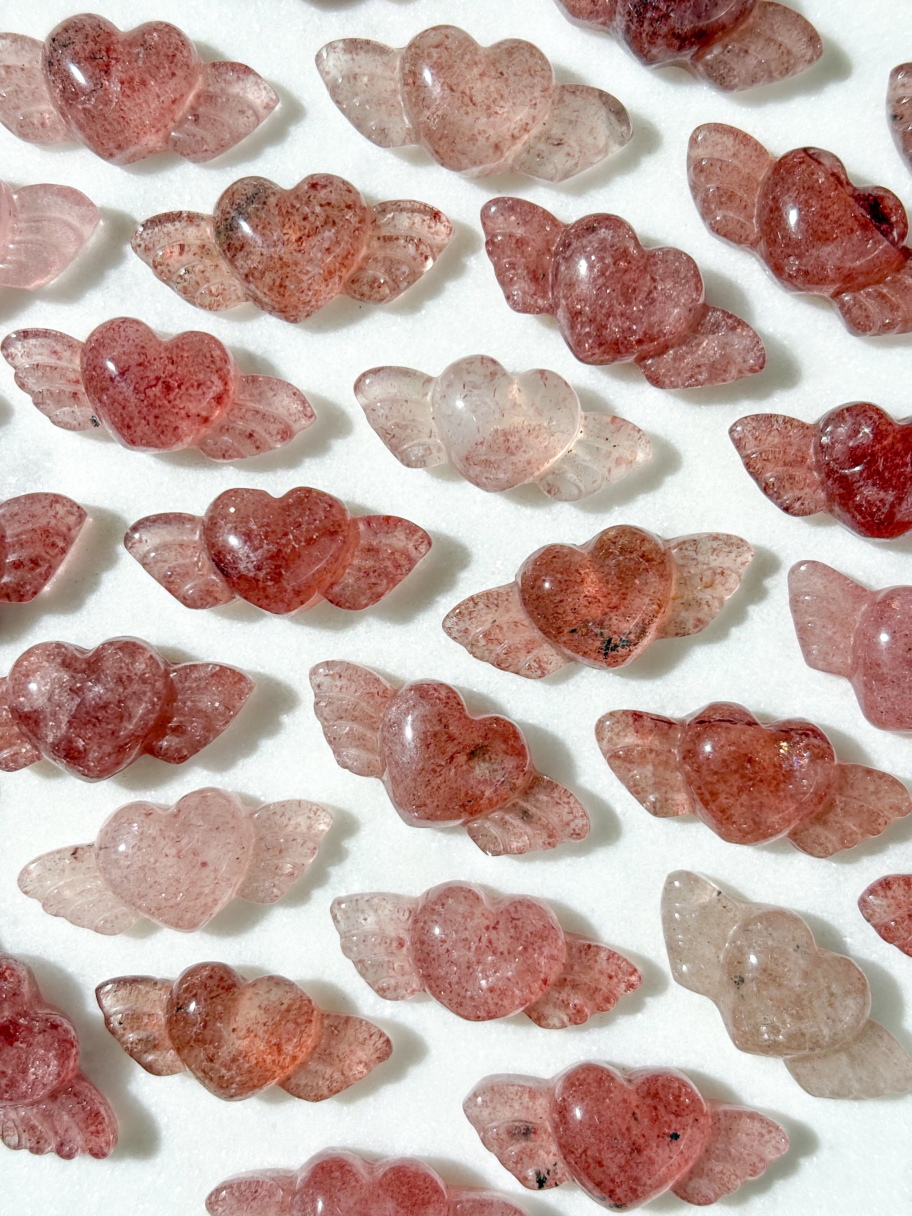 Jordbærkvarts Hjerte Med Vinger