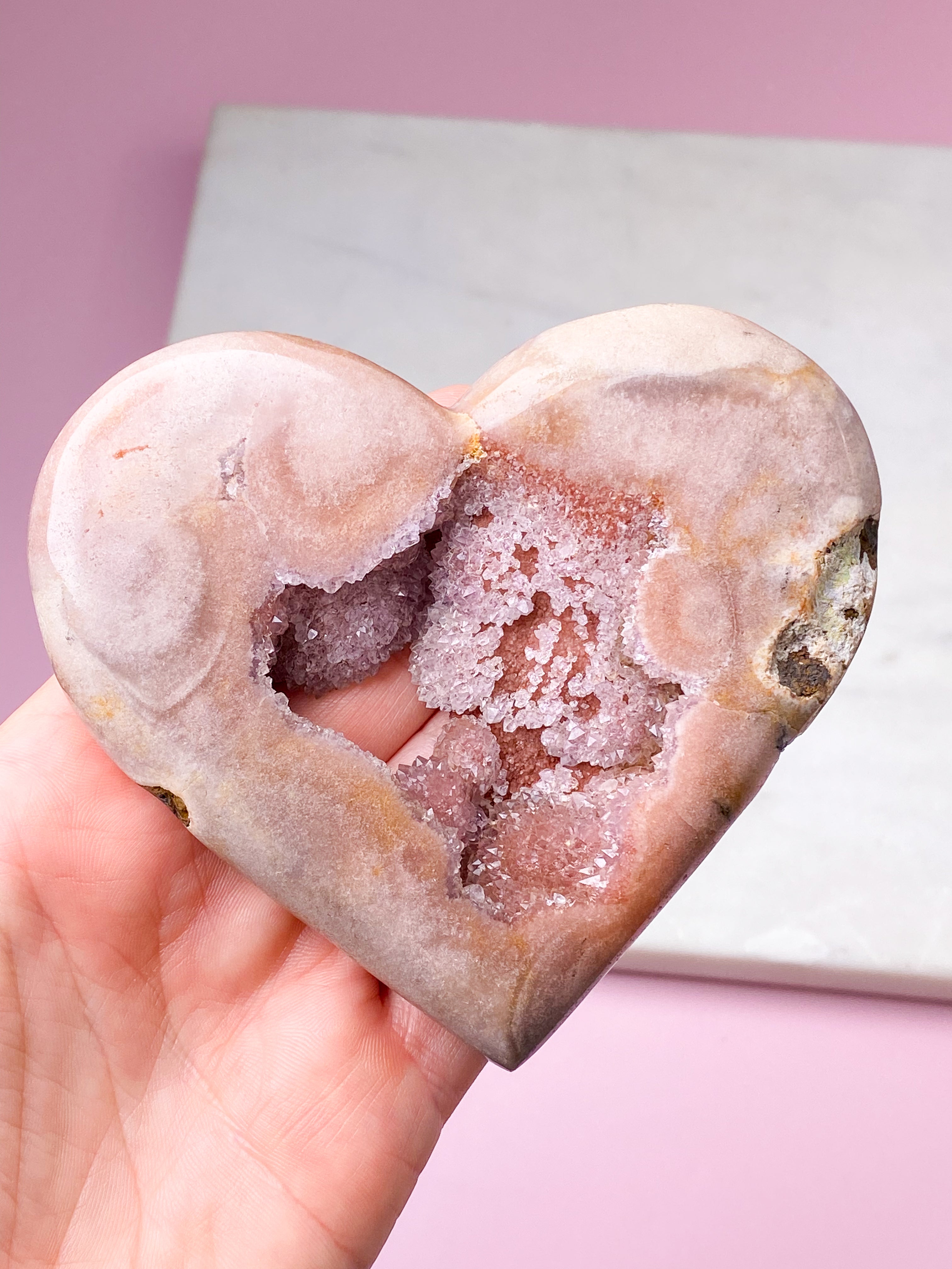 Druzy Pink Ametyst Hjerte På Fod (Nr. 1)