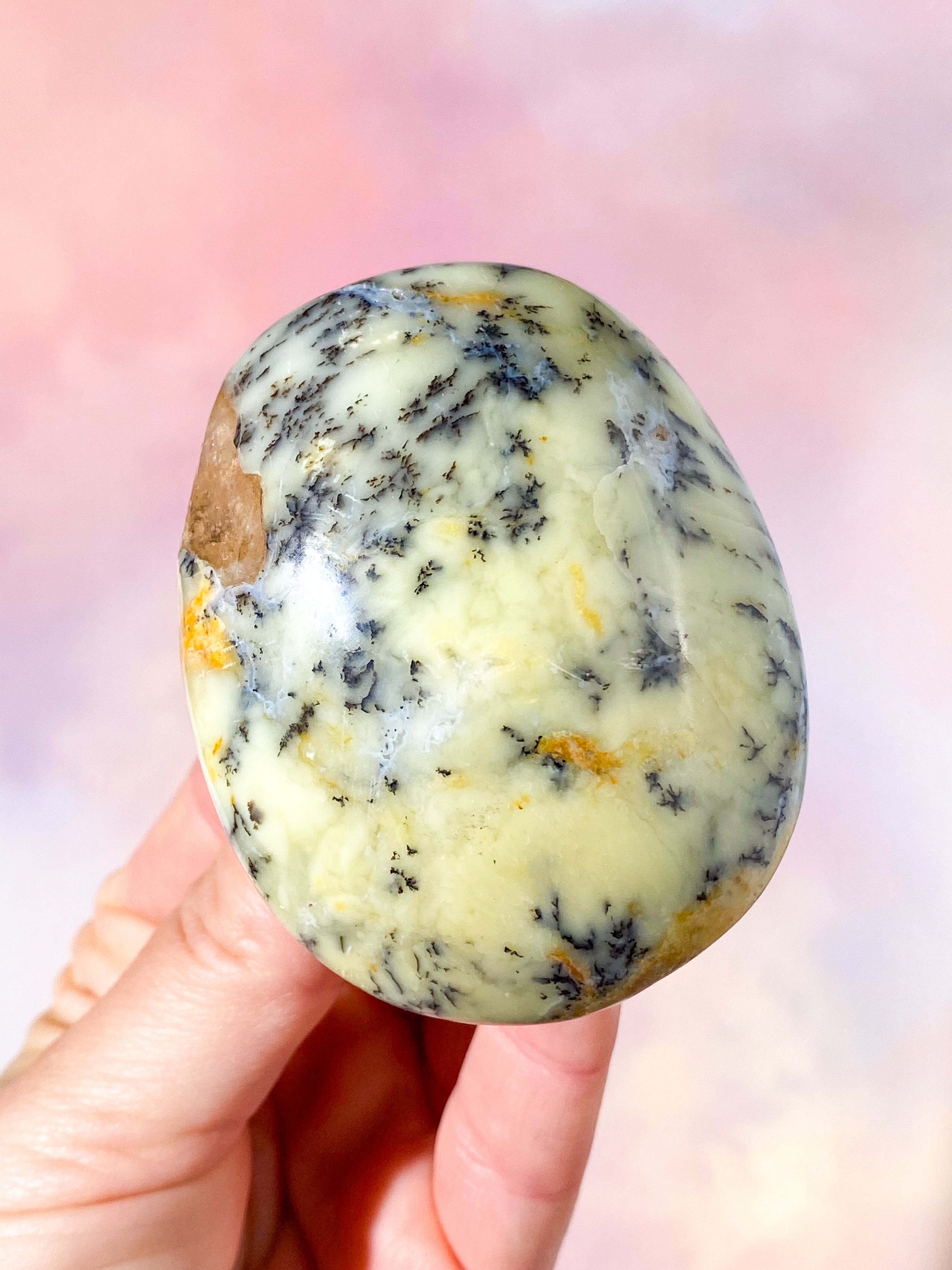 Grøn Dendrit Opal Palmstone (Nr. 2)