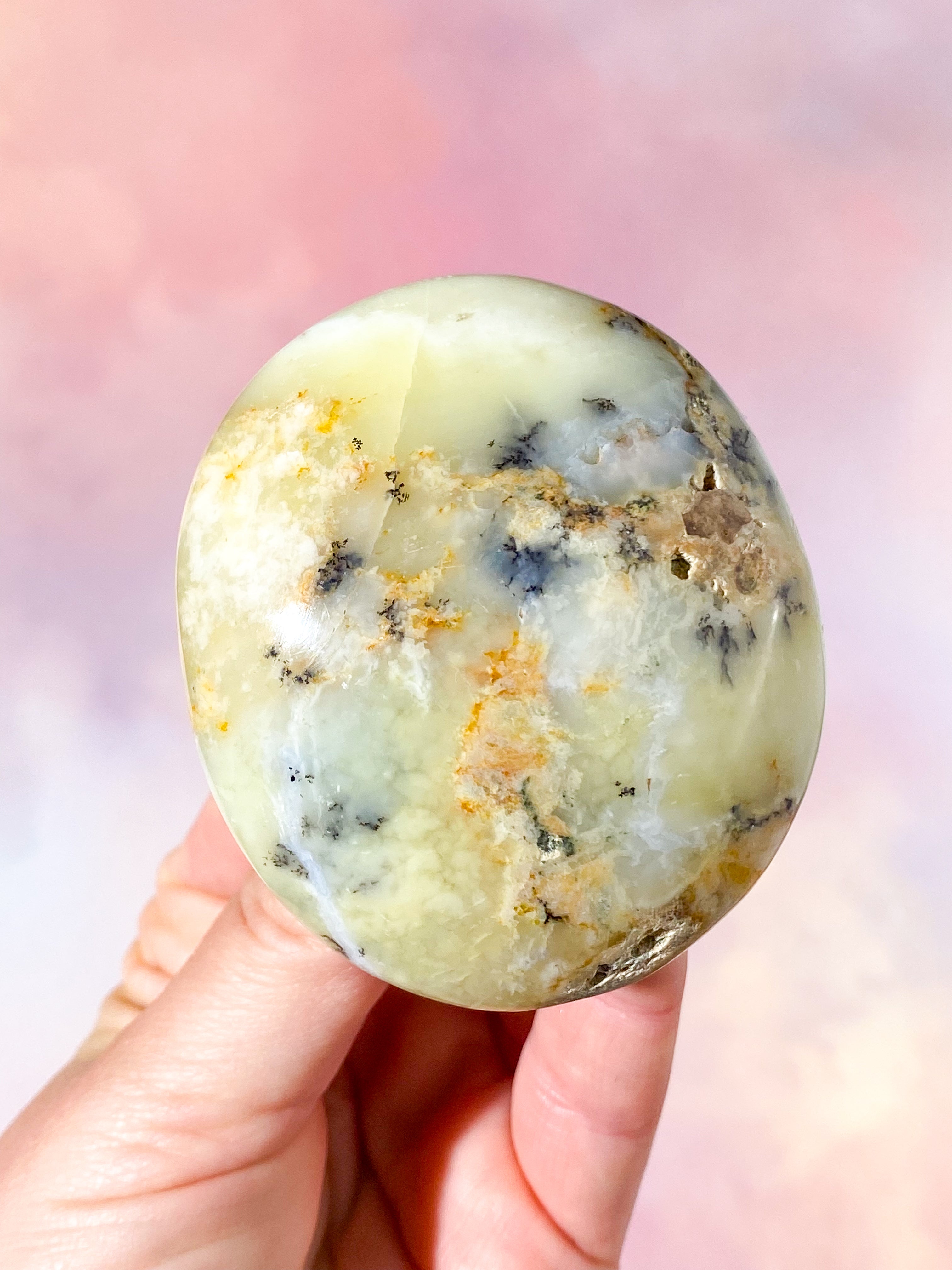 Grøn Dendrit Opal Palmstone (Nr. 5)