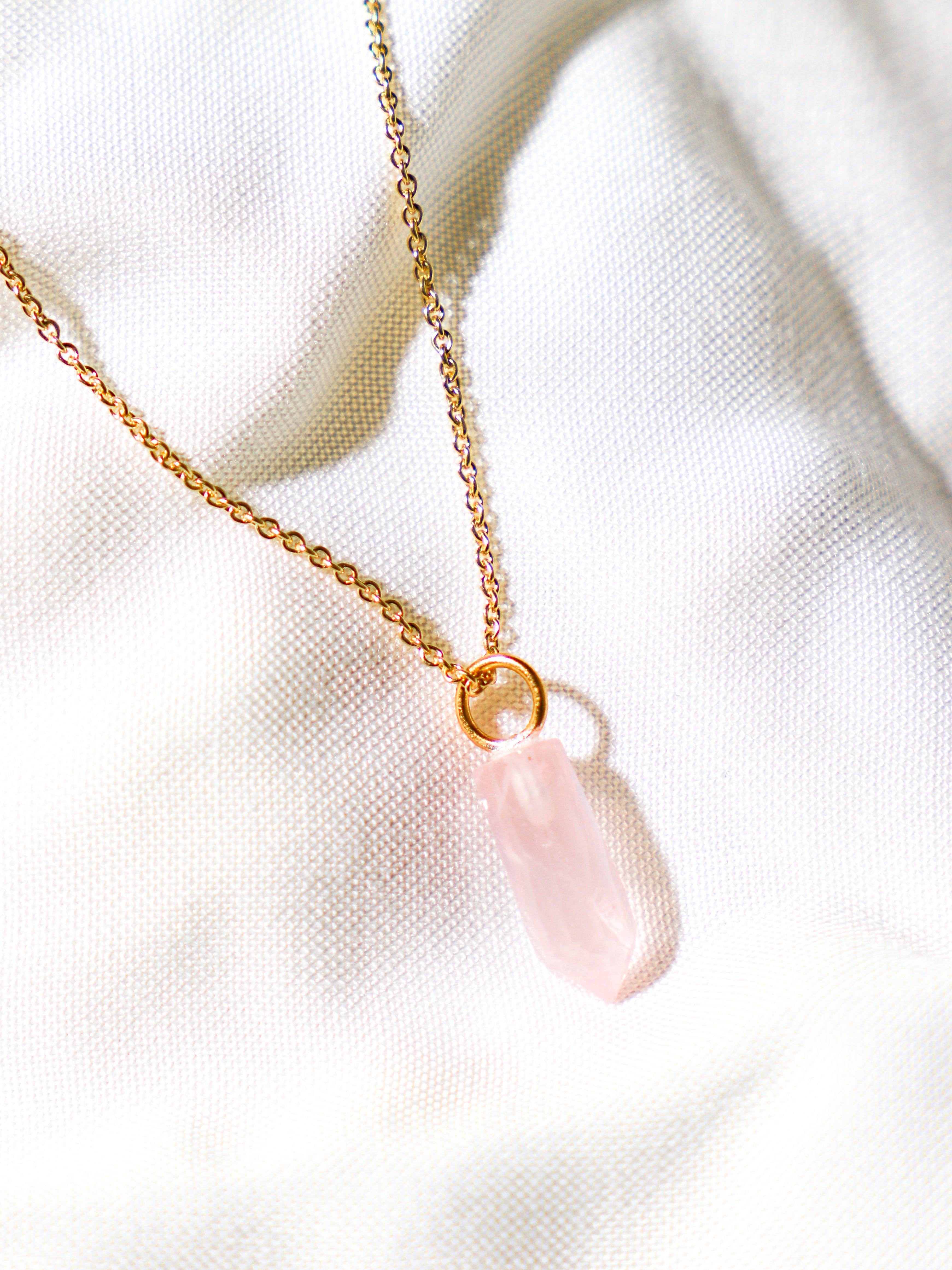 Rosakvarts Spids Halskæde