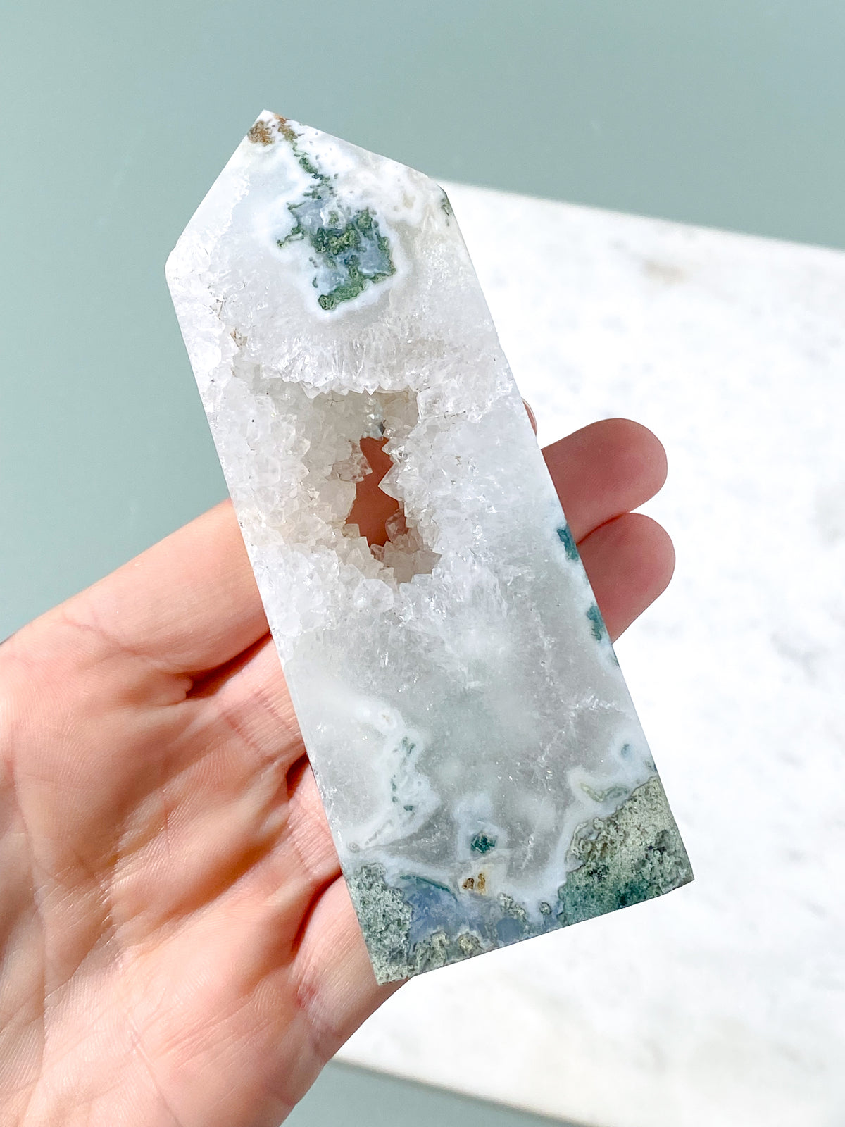Druzy Moss Agate Tower (No. 7)