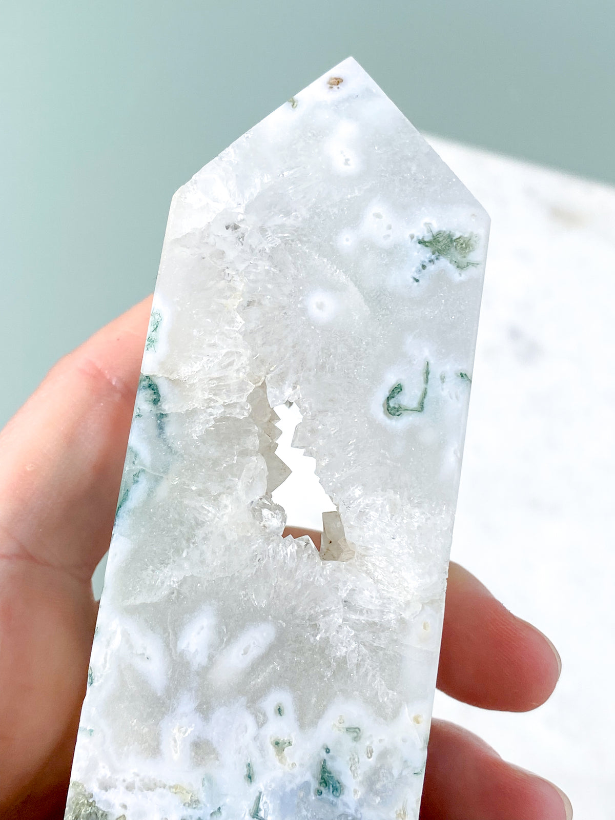 Druzy Moss Agate Tower (No. 7)
