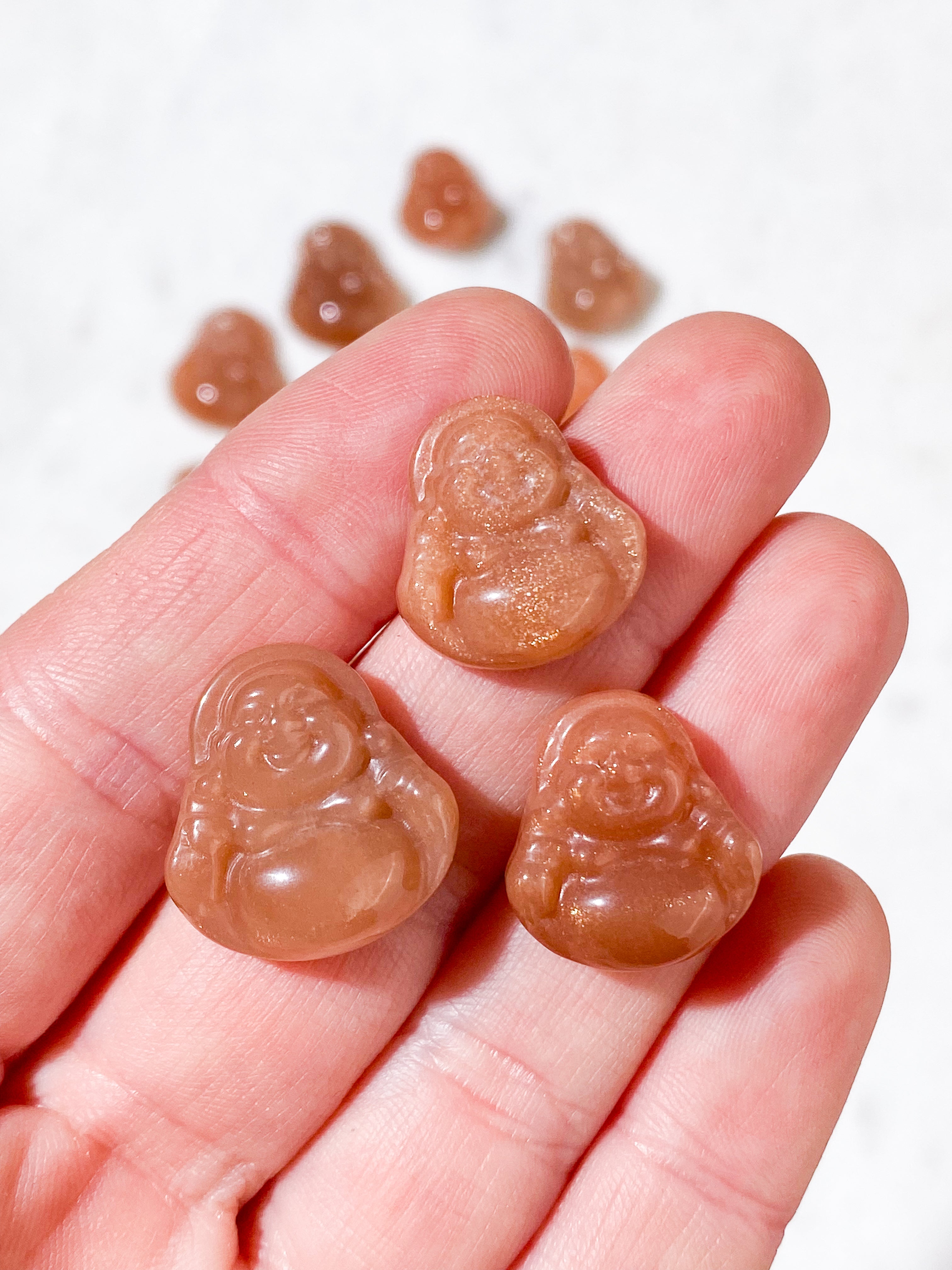 Fersken Månesten Med Solsten Mini Buddha