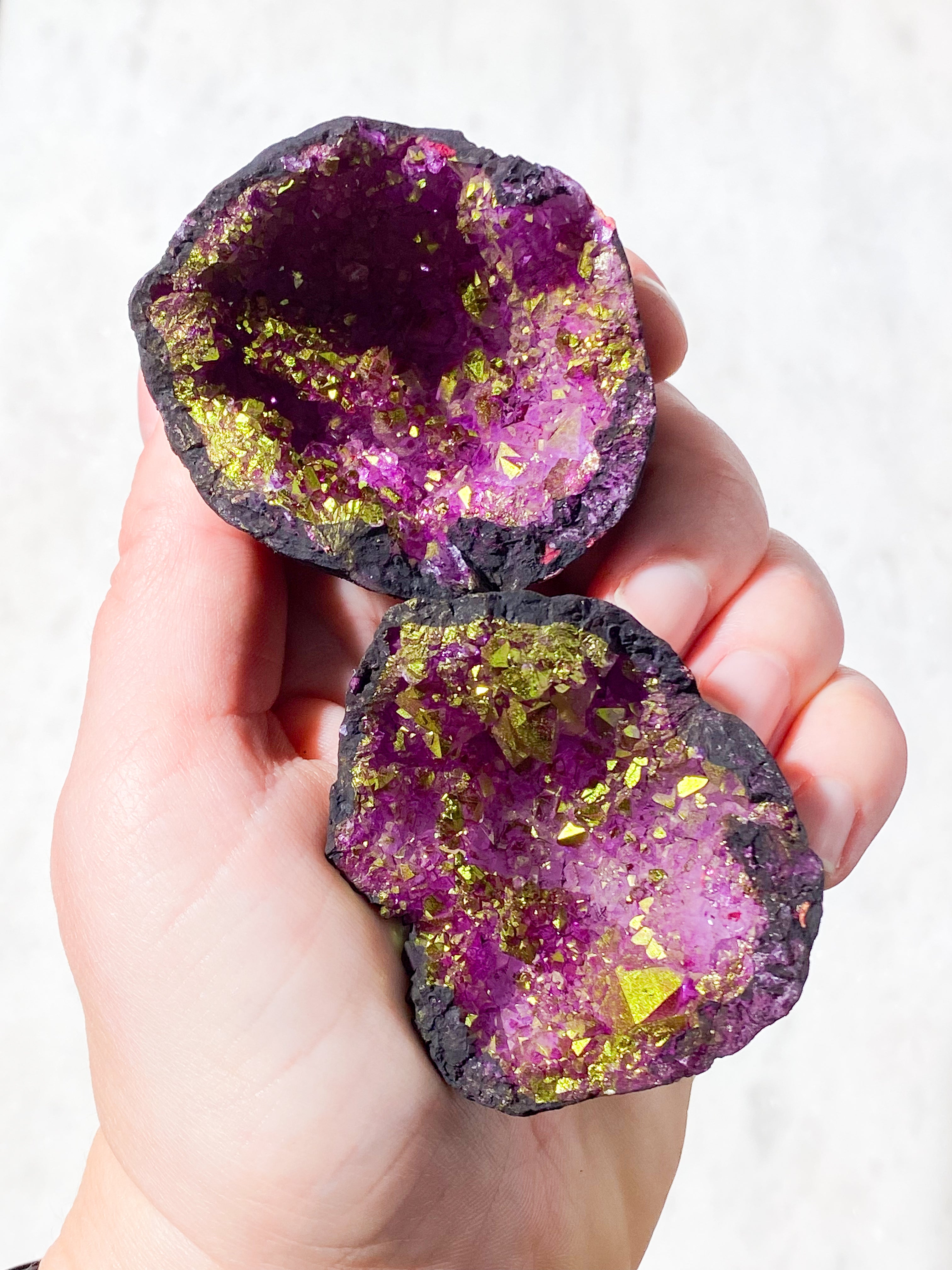 Pink/Guld Kvarts Geode (Farvet) Outlet