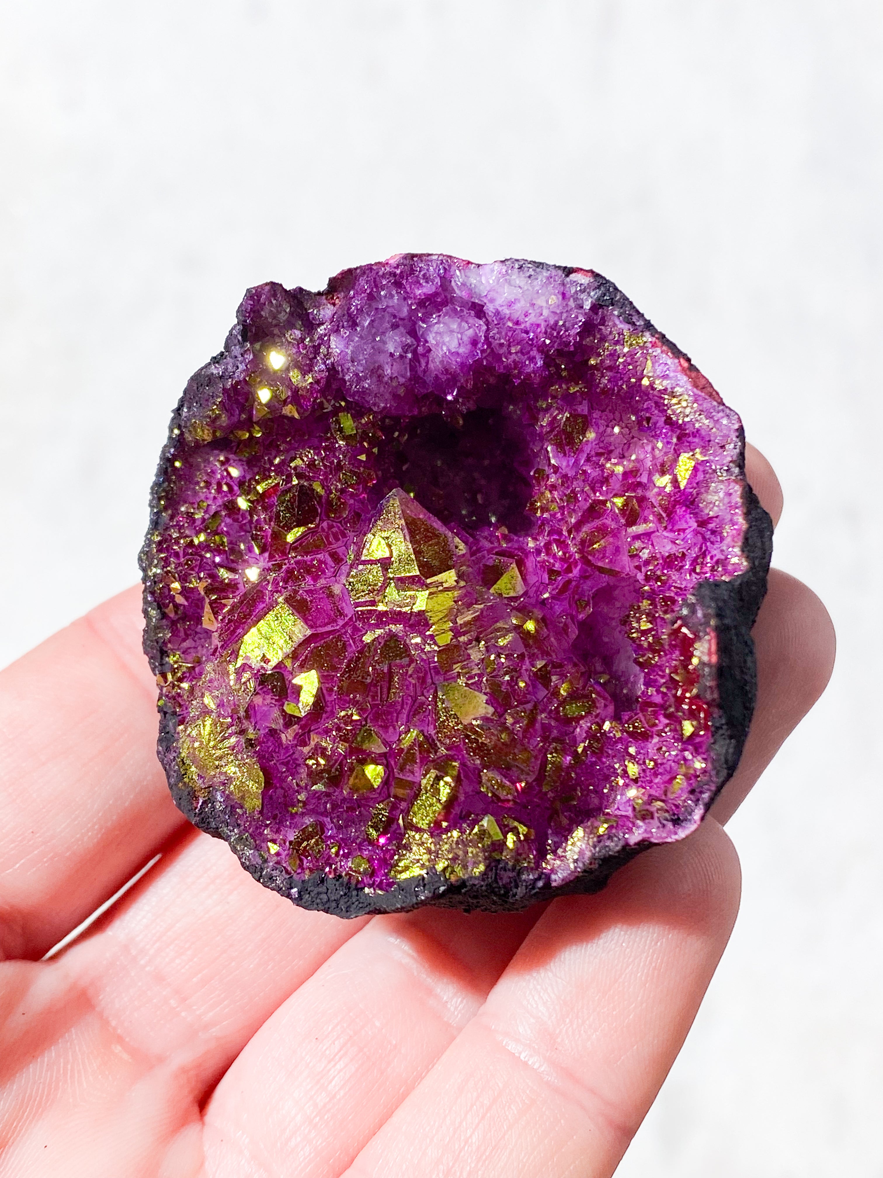 Pink/Guld Kvarts Geode (Farvet) Outlet