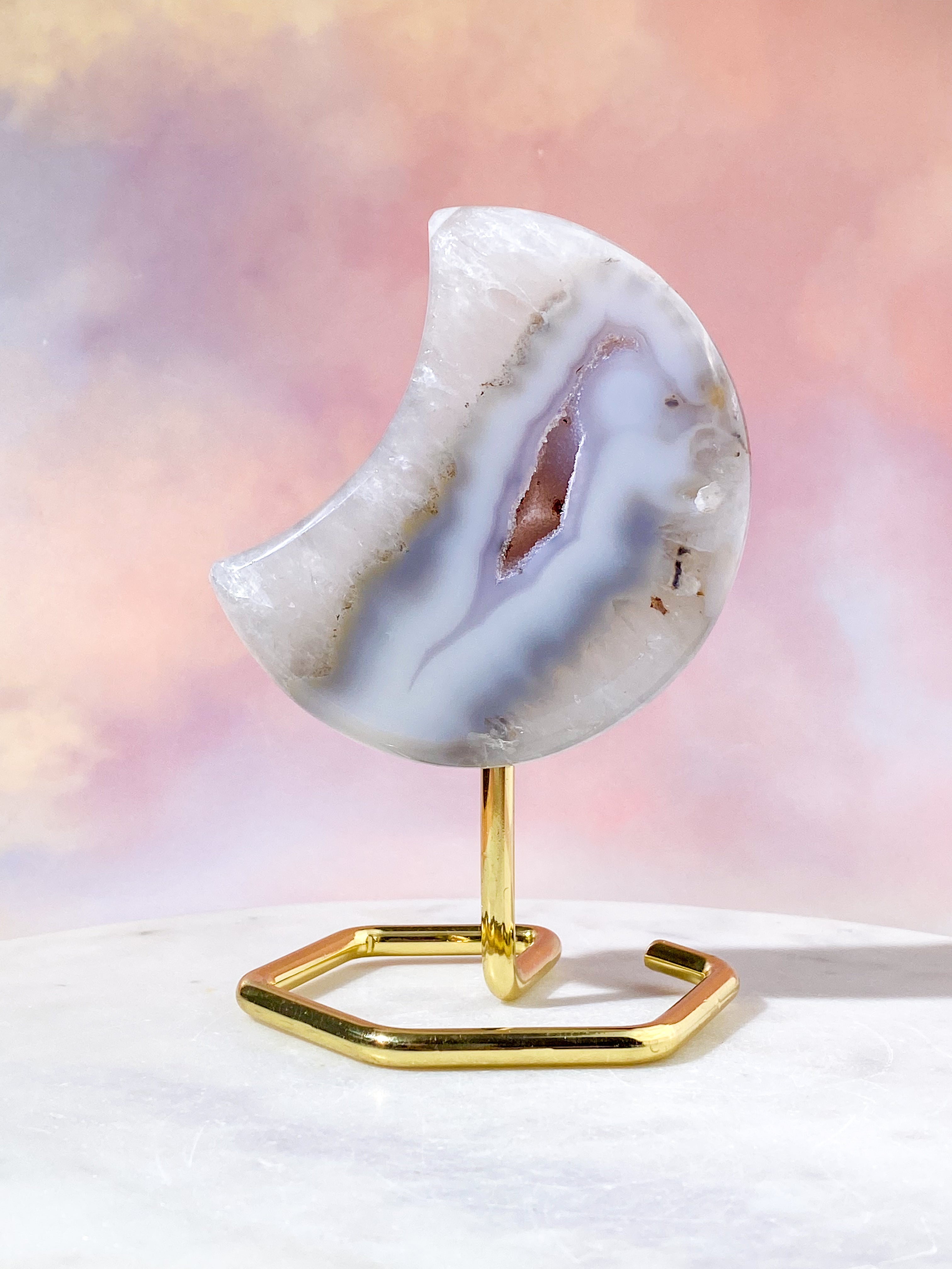 Druzy Agat Måne På fod (Nr. 1)