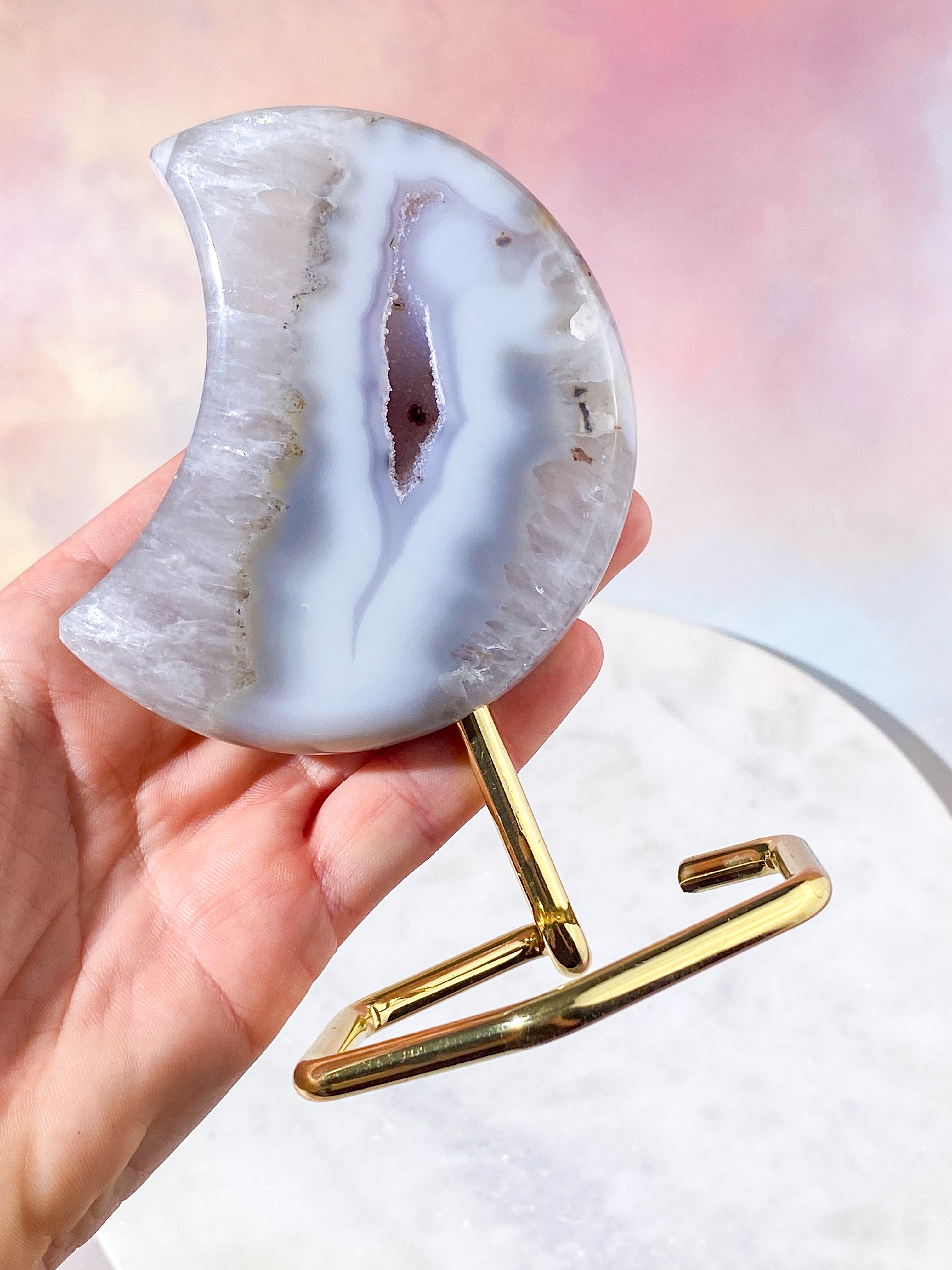 Druzy Agat Måne På fod (Nr. 1)