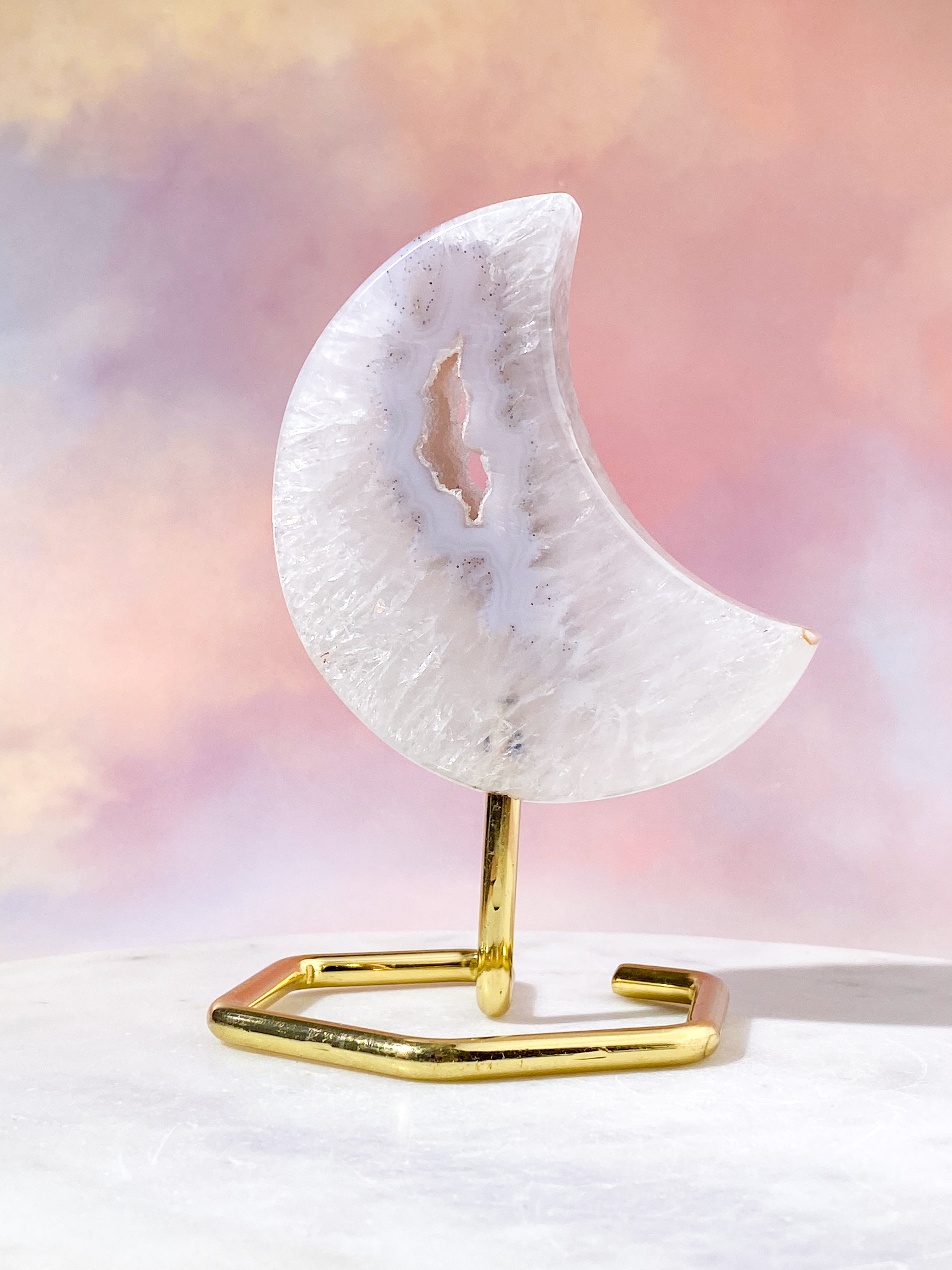 Druzy Agat Måne På fod (Nr. 3)
