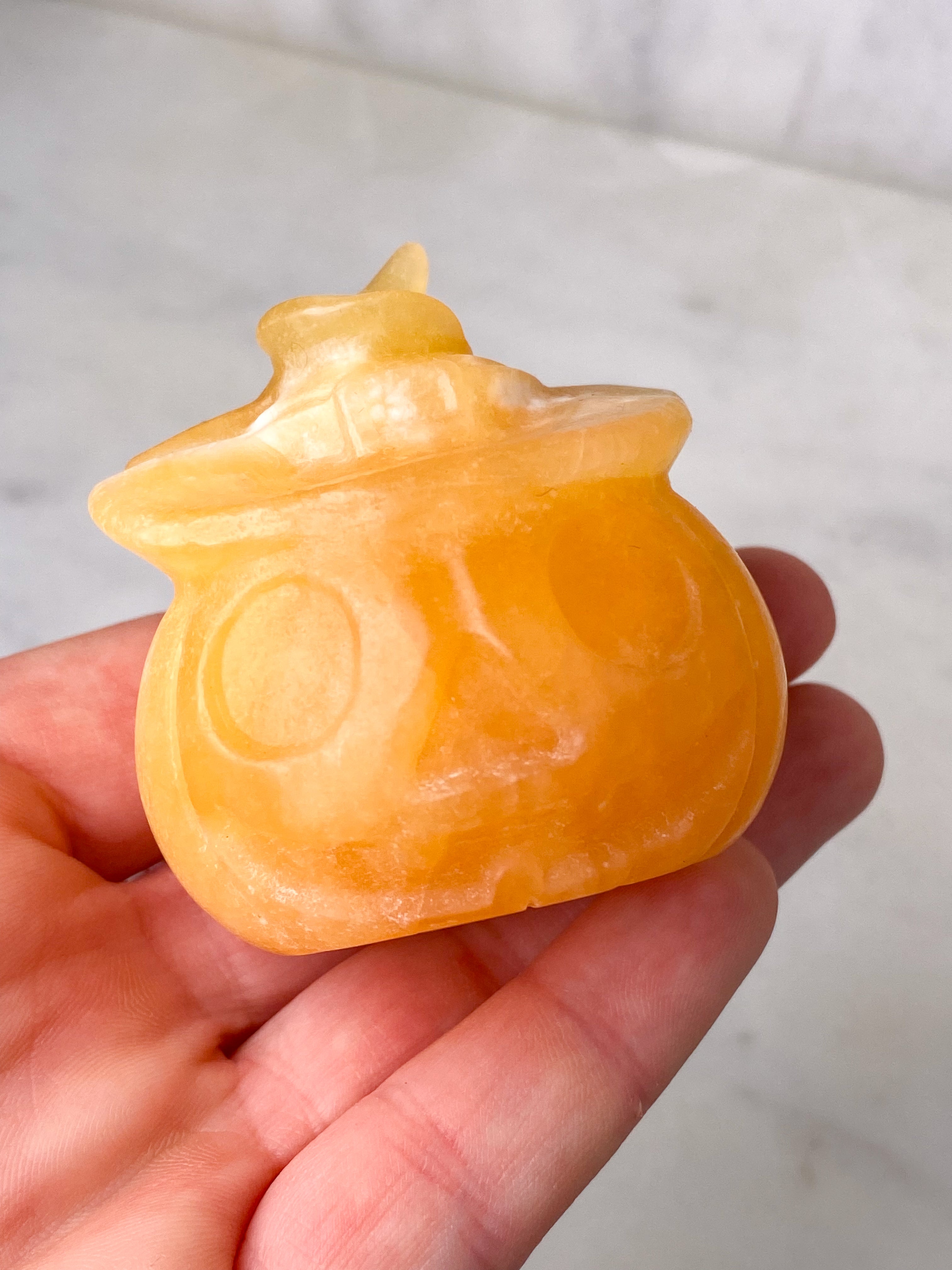 Orange Calcit Græskar m. Hat