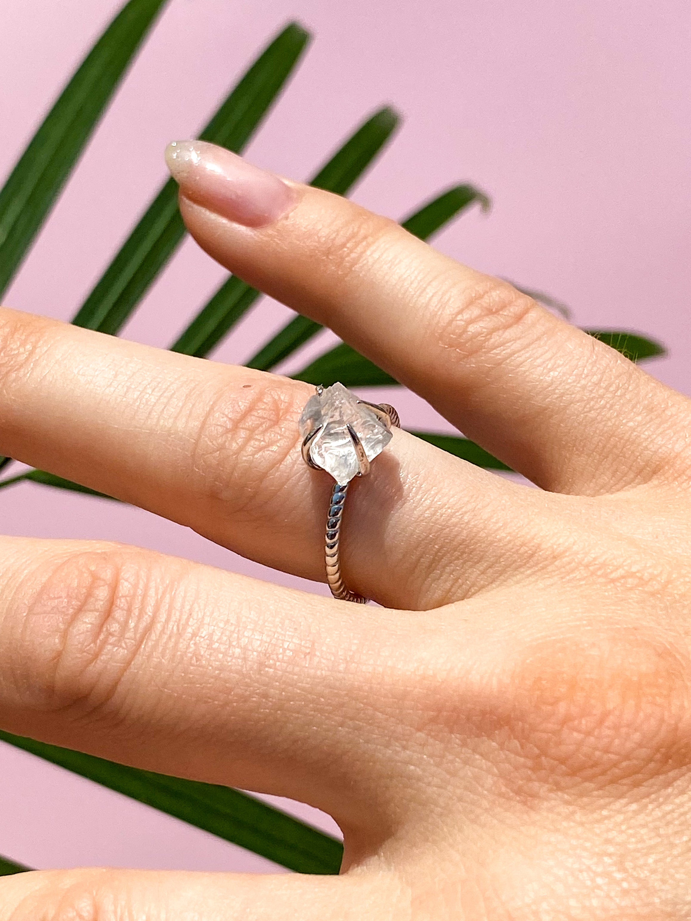 Rå Krystal Ring - Sølv