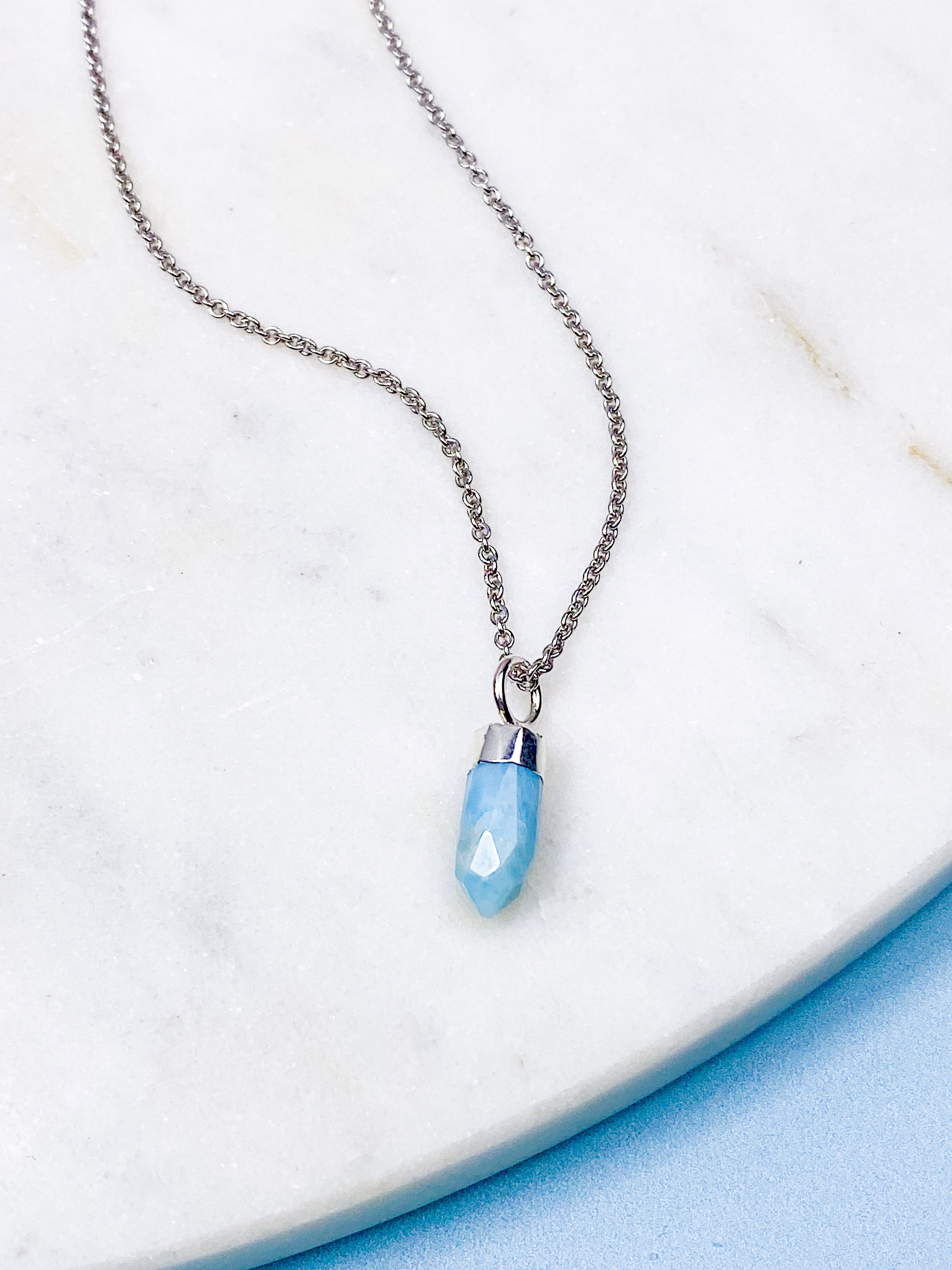 Larimar Facet Spids Halskæde