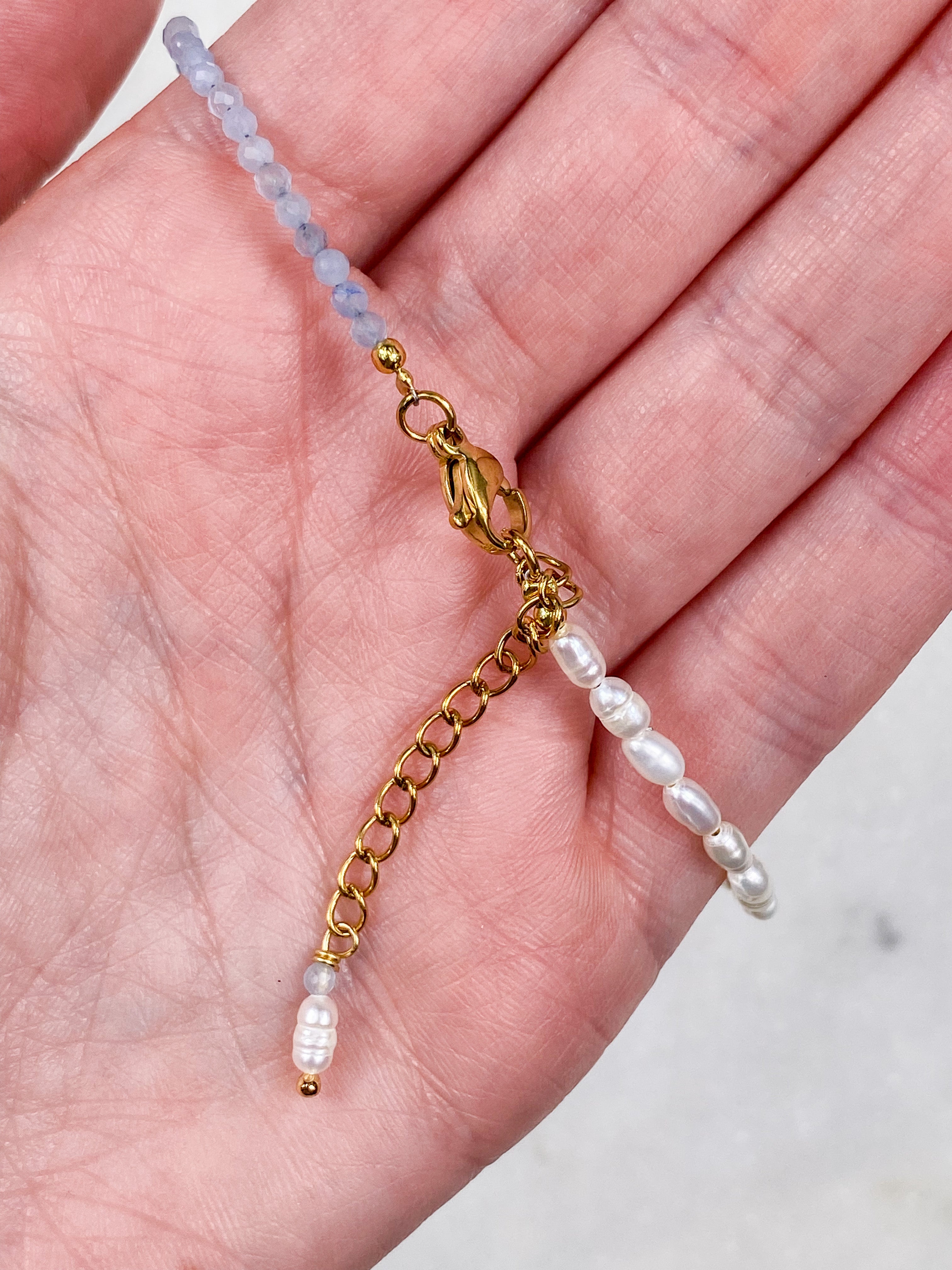 Aquamarine Facet & Freshwater Pearl Anklet