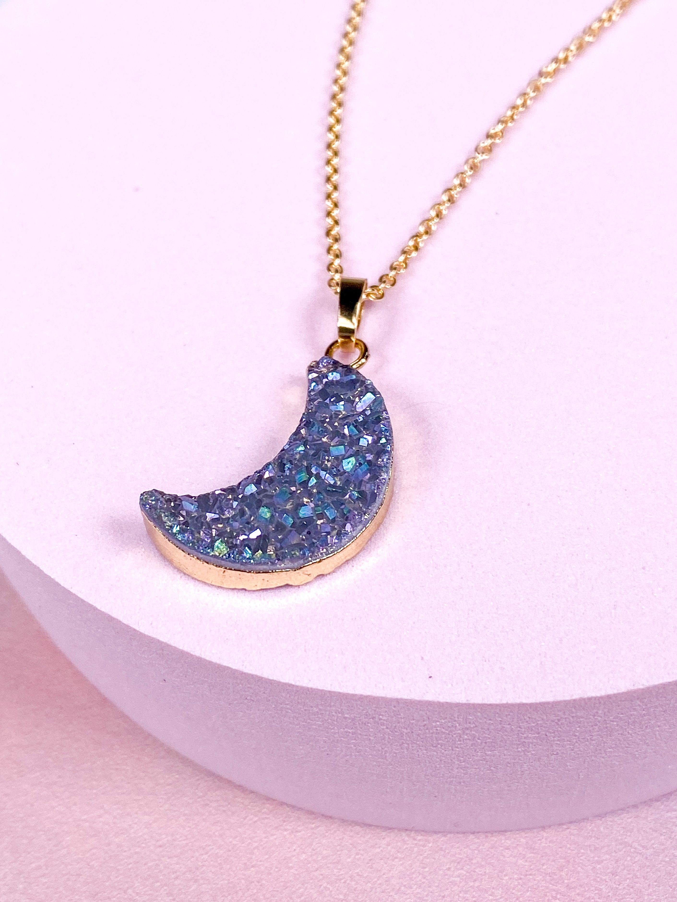 Druzy Agat Måne Halskæde - Violet