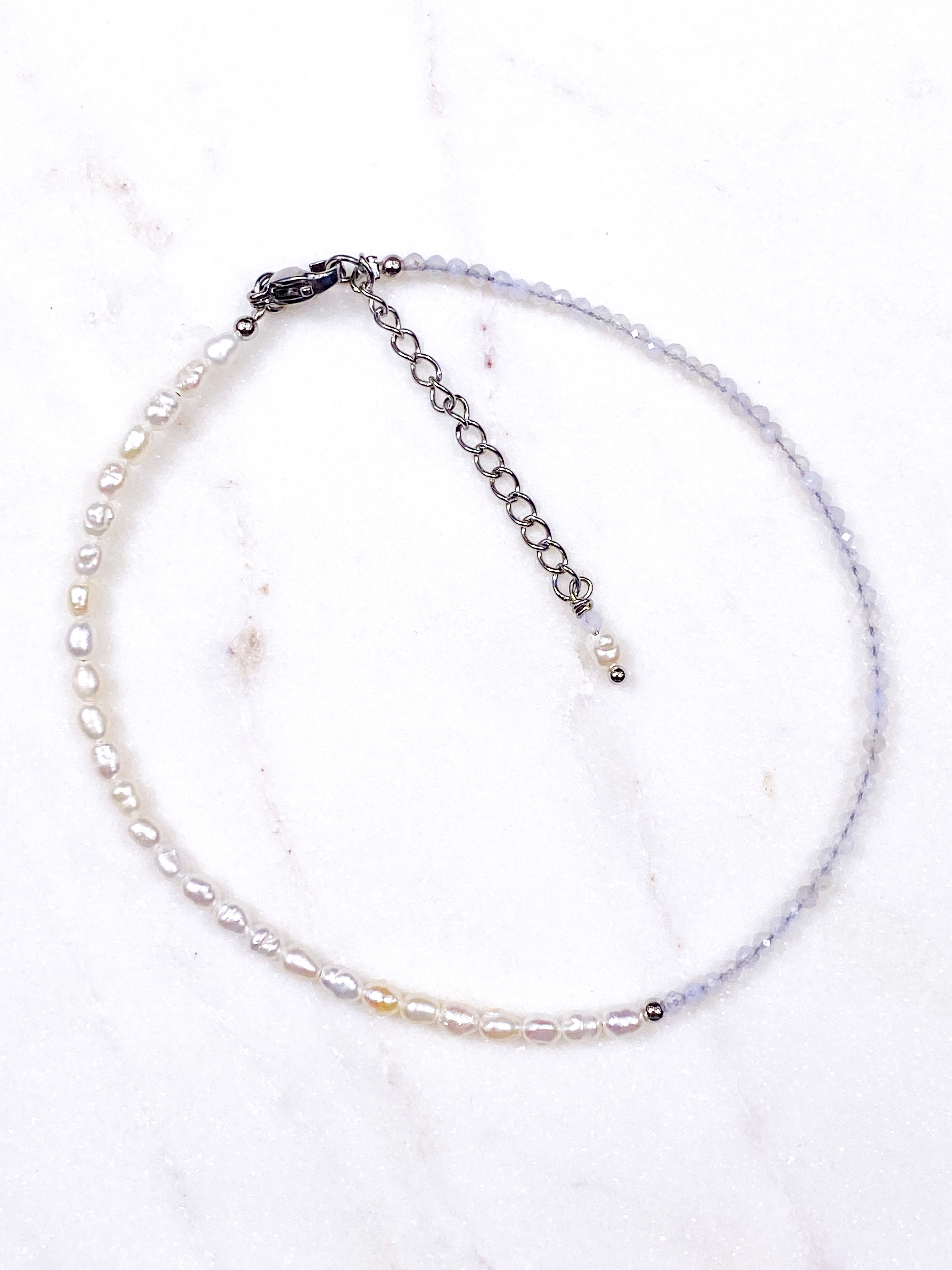 Blonde Agat Facet & Ferskvandsperle Ankelkæde