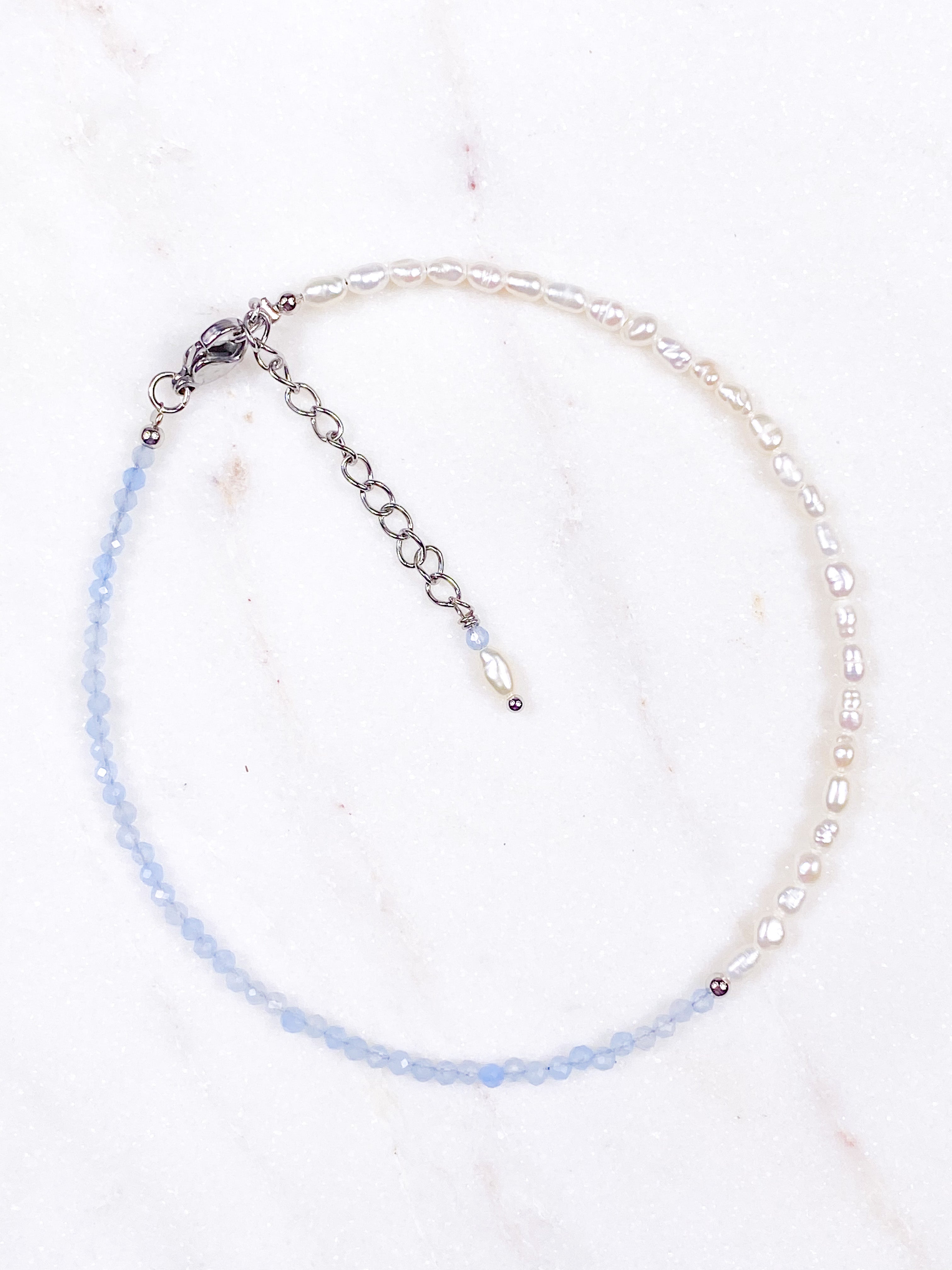 Aquamarine Facet & Freshwater Pearl Anklet
