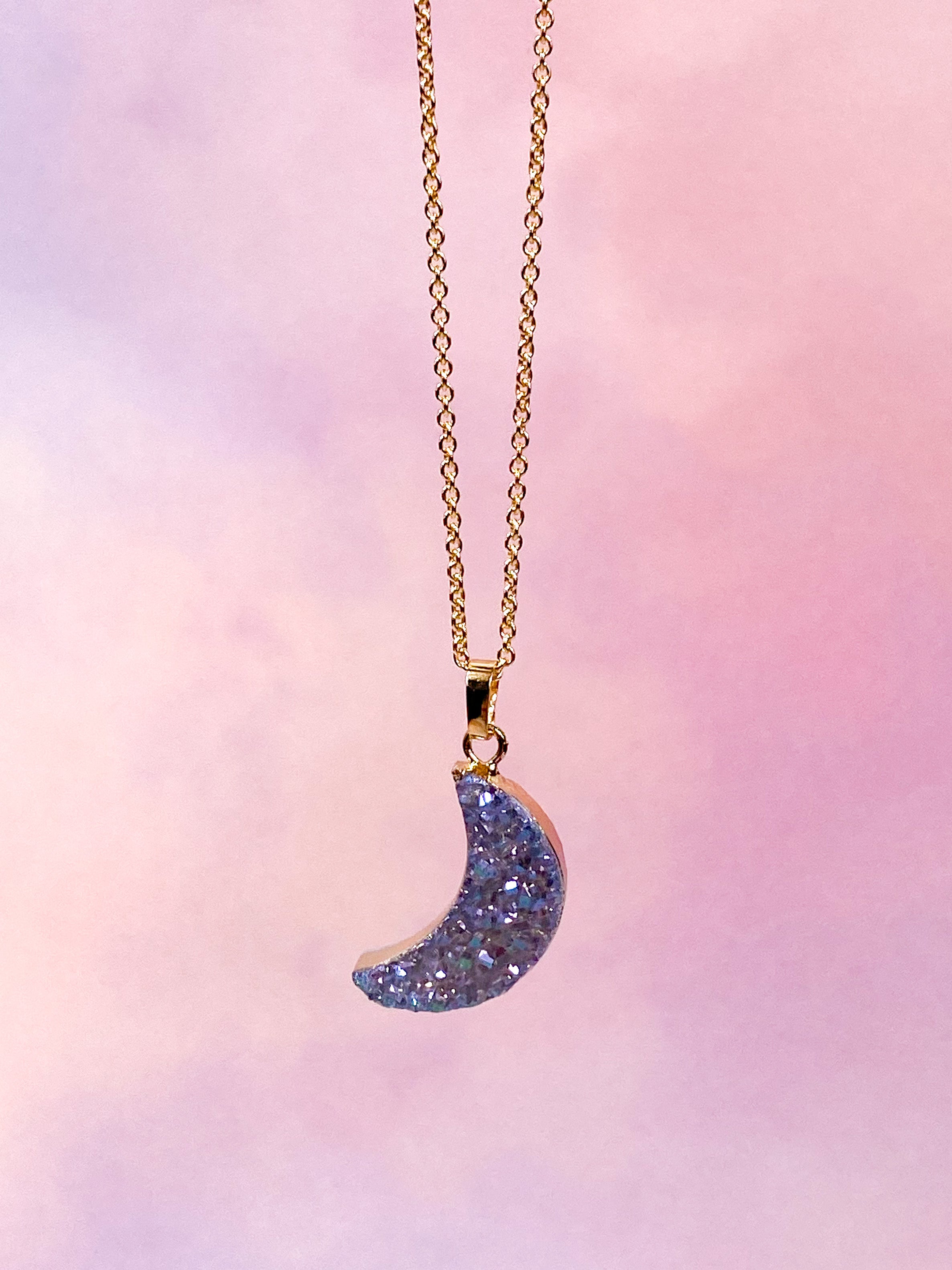 Druzy Agat Måne Halskæde - Violet