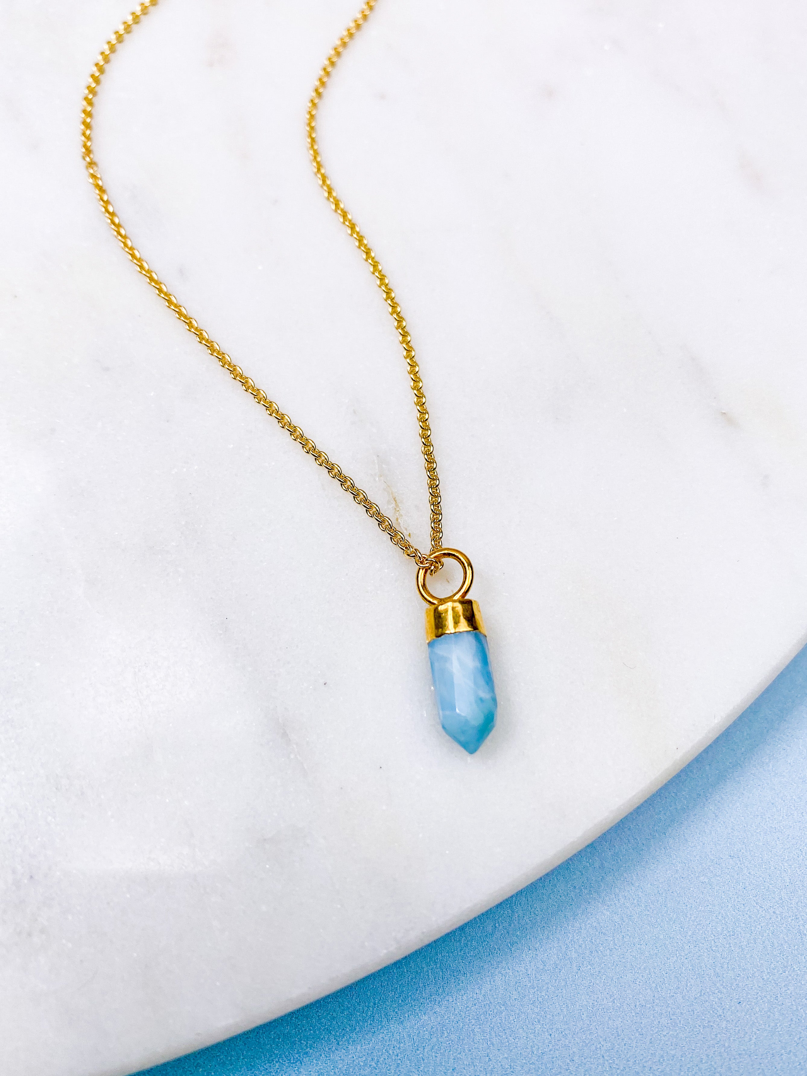Larimar Facet Spids Halskæde