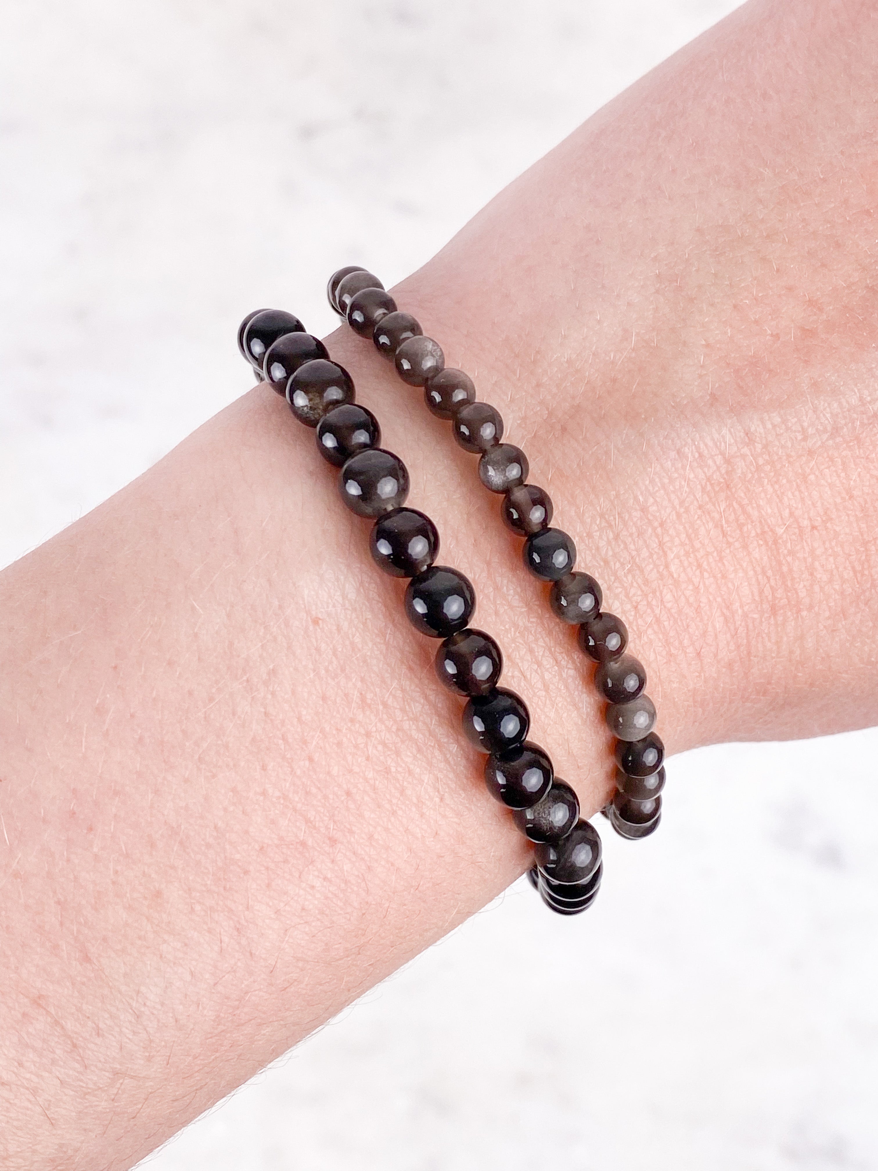 Sølv Obsidian Armbånd