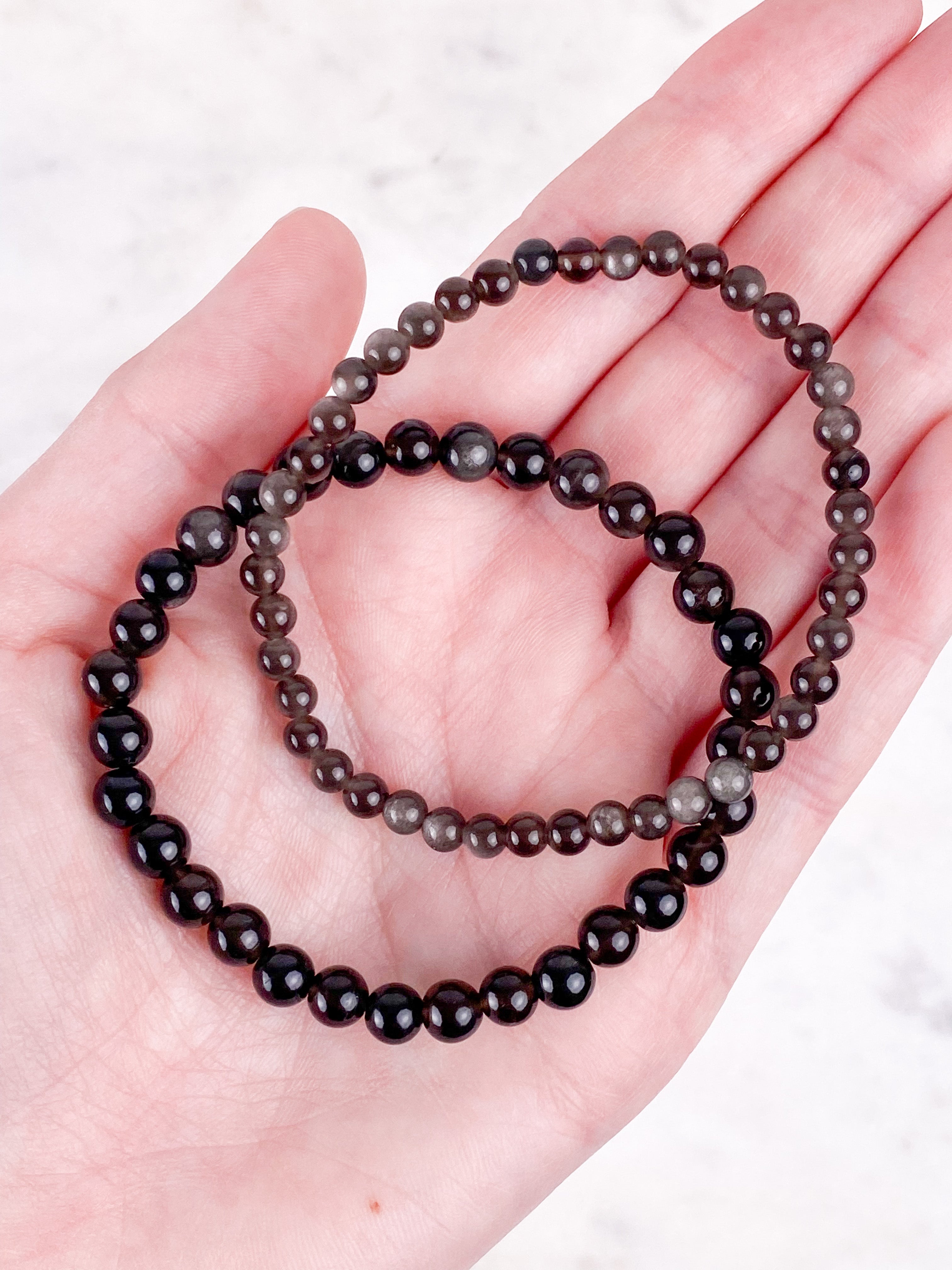 Sølv Obsidian Armbånd