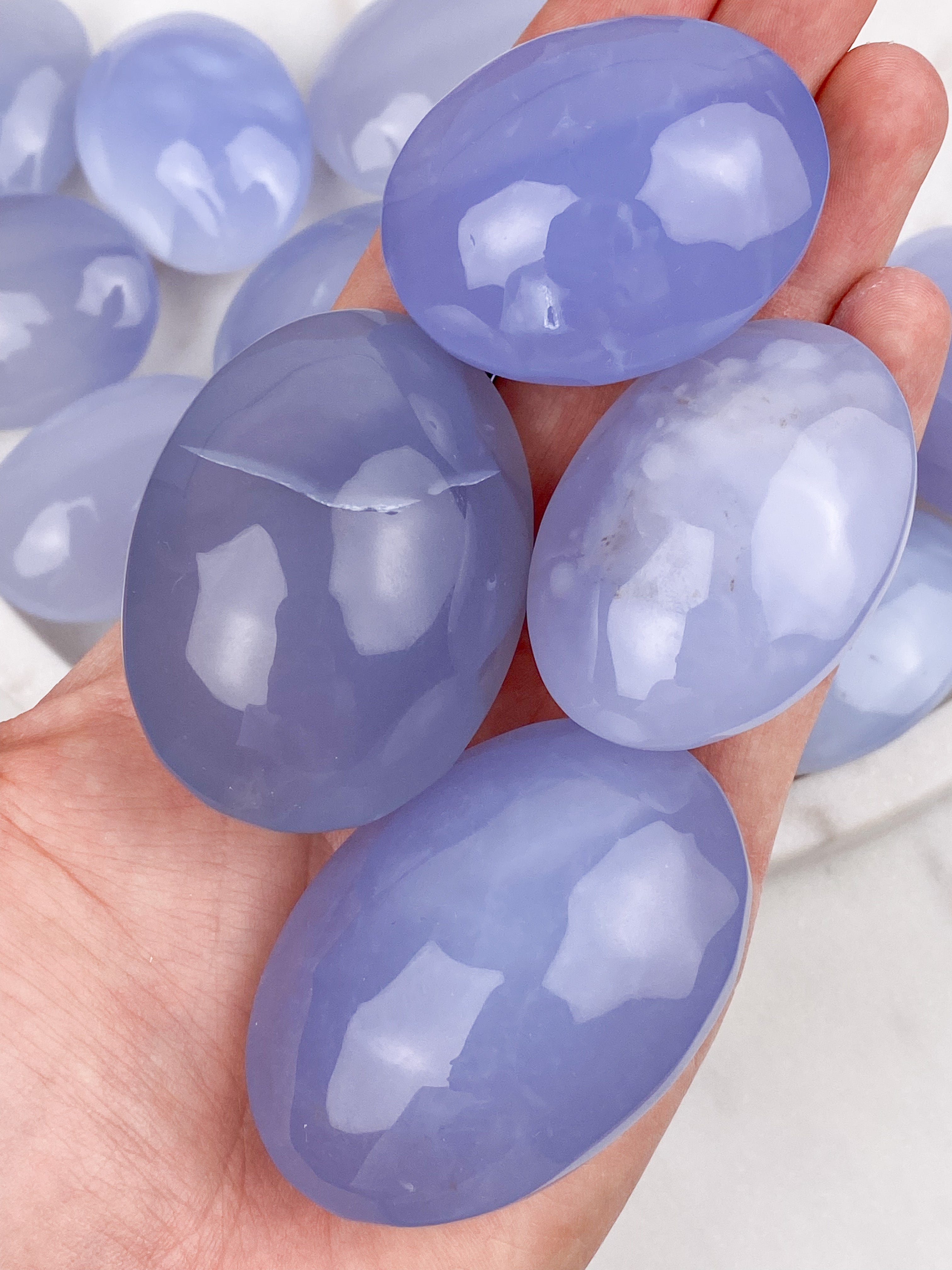 Blå Chalcedon Palmstone (Blonde agat)