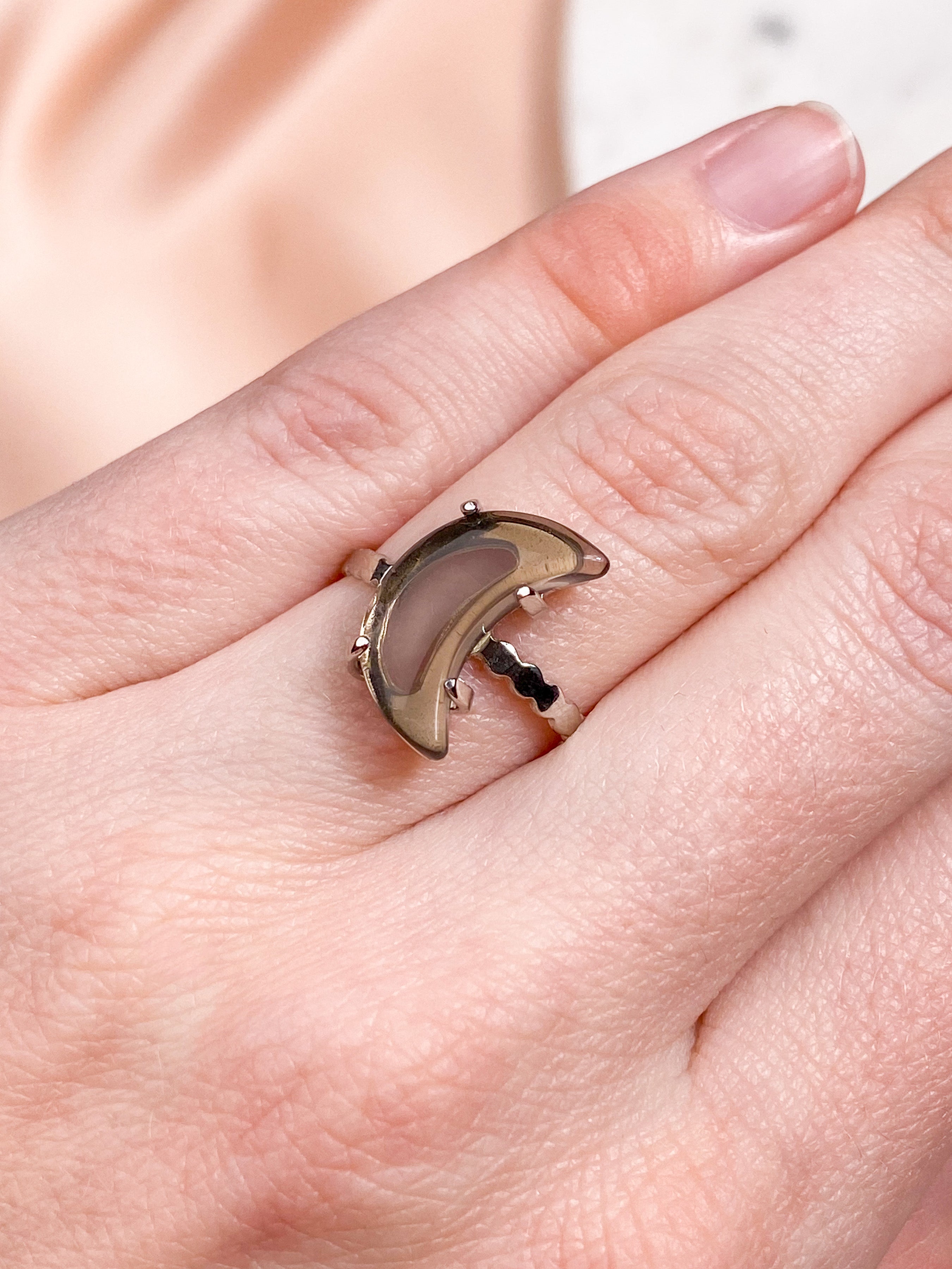 Røgkvarts Måne Ring - Sølvbelagt