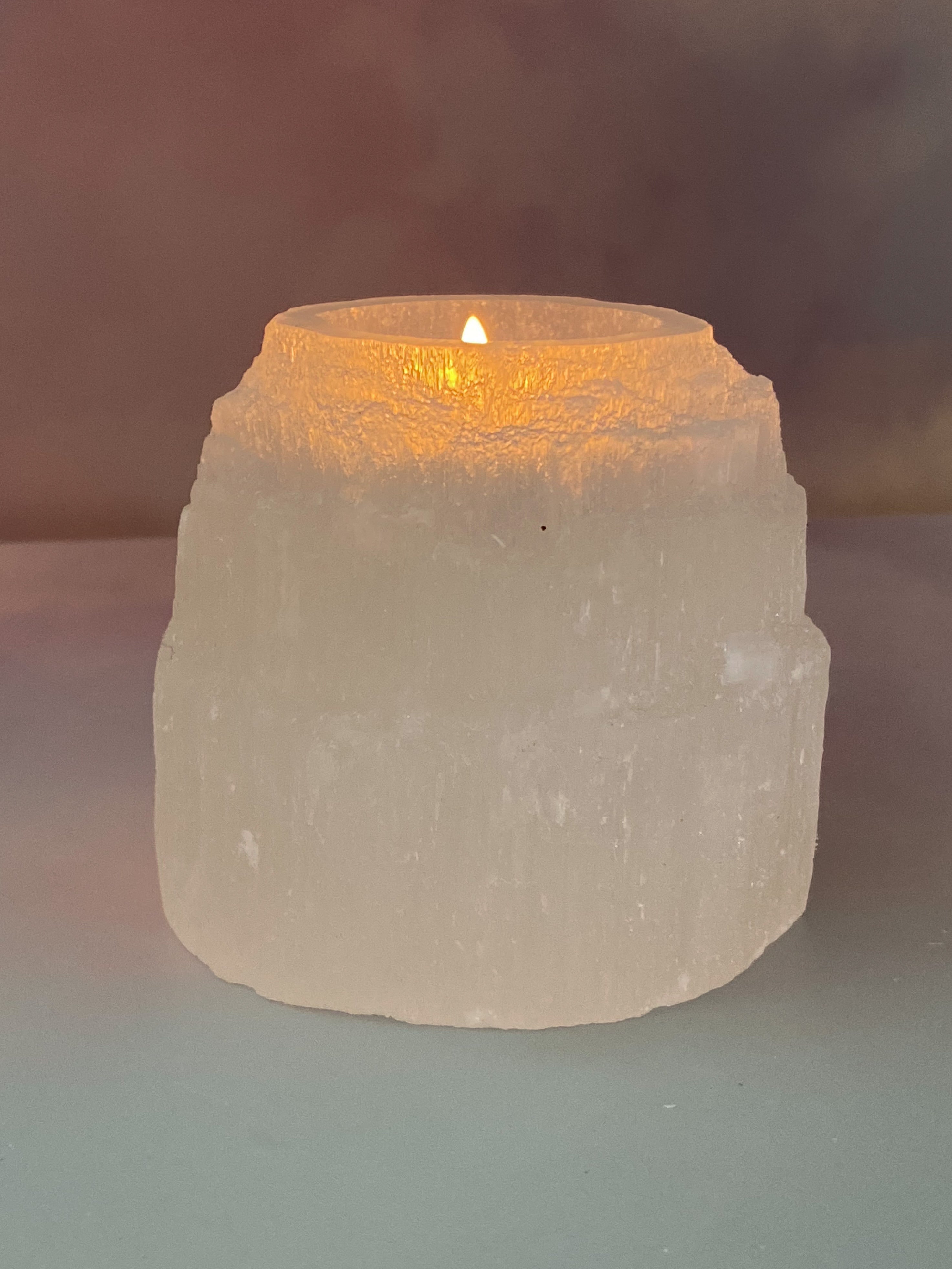 Selenit Rå fyrfadsholder