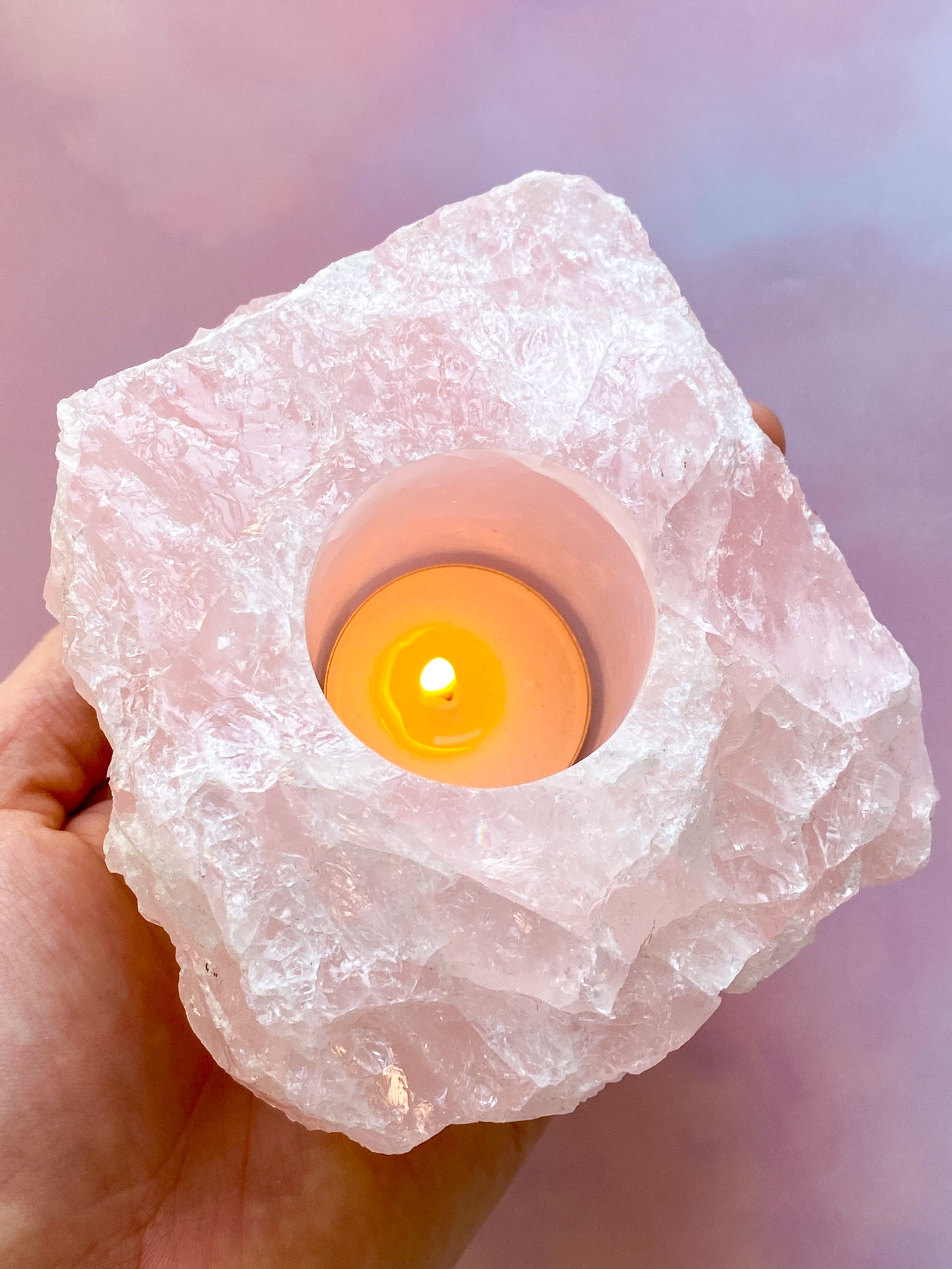 Rosakvarts Fyrfadsholder