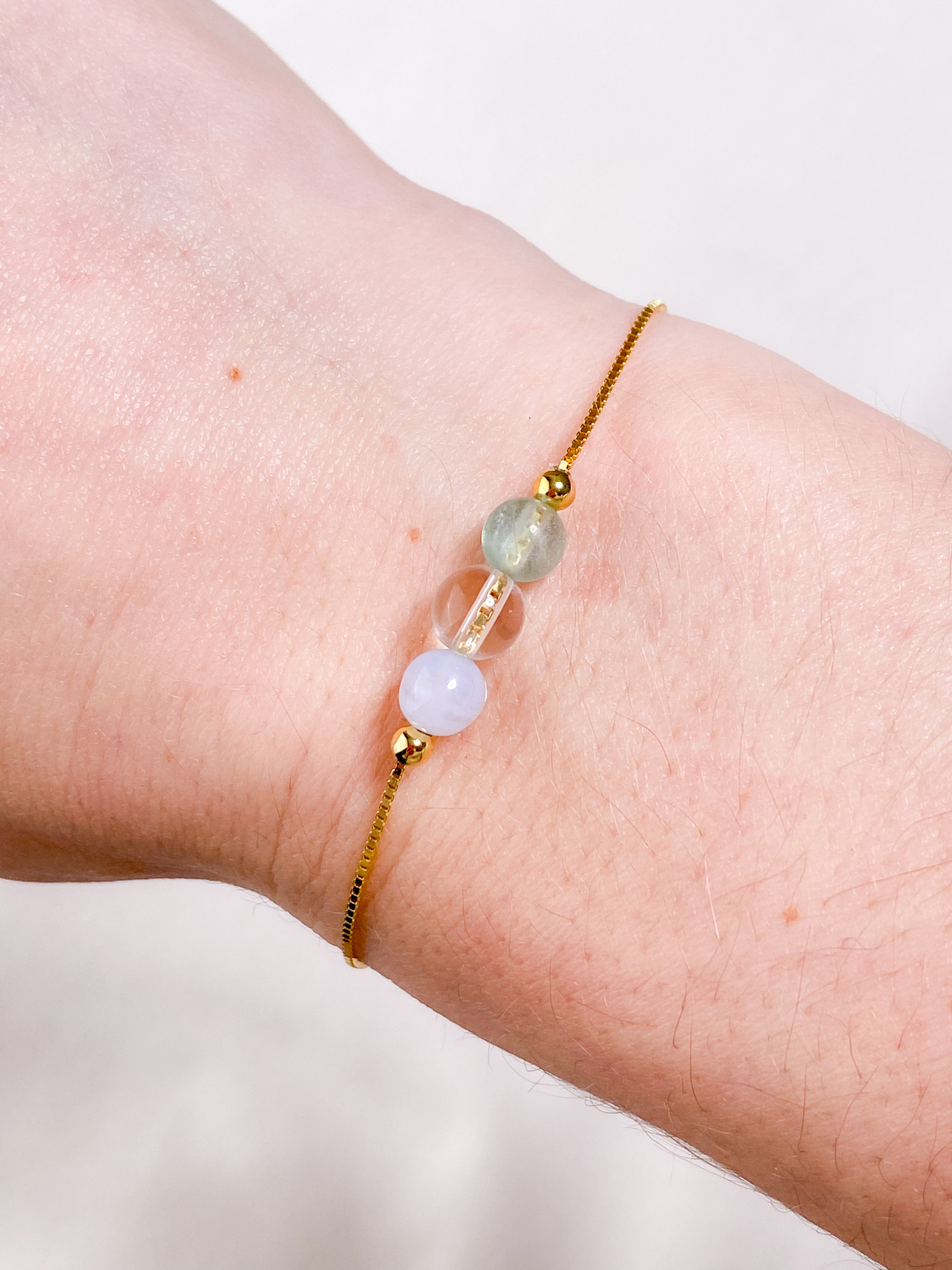 Healing - Intention Gems Armbånd (Grøn Fluorit, Bjergkrystal, Blonde Agat)