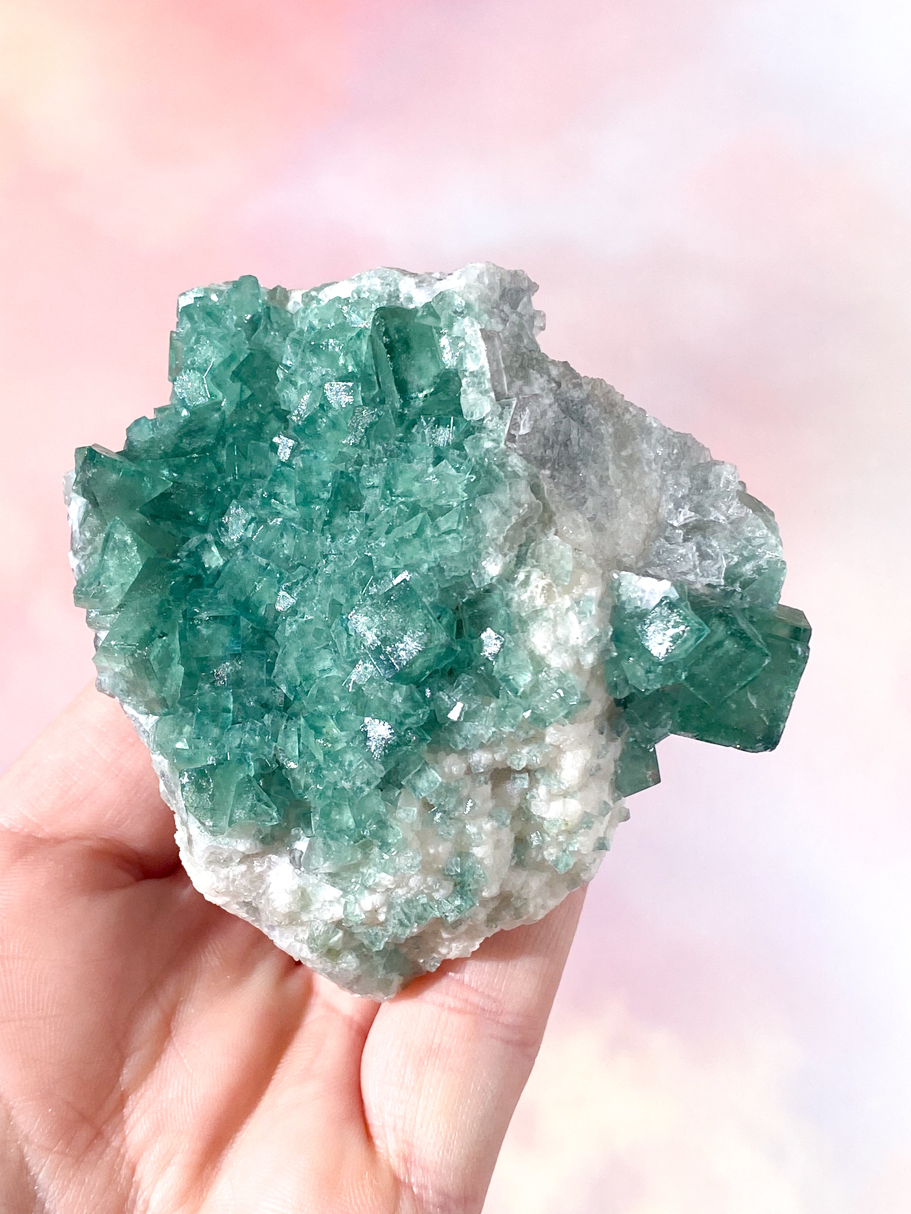 Grøn Kubisk Fluorit Klynge (Nr. 24) Eksklusiv Kvalitet