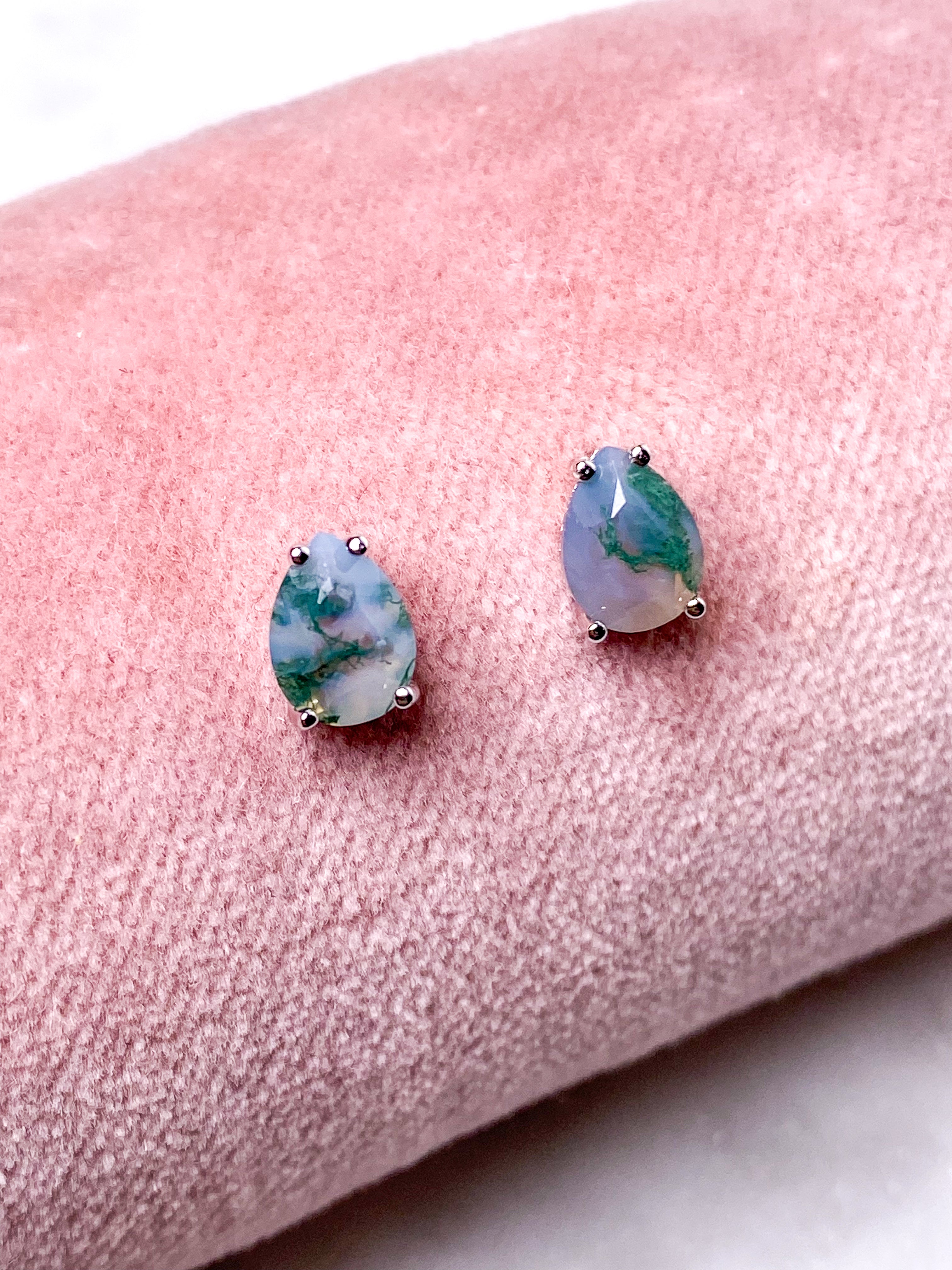 Örhängen med mossagatdroppar - Förgyllda