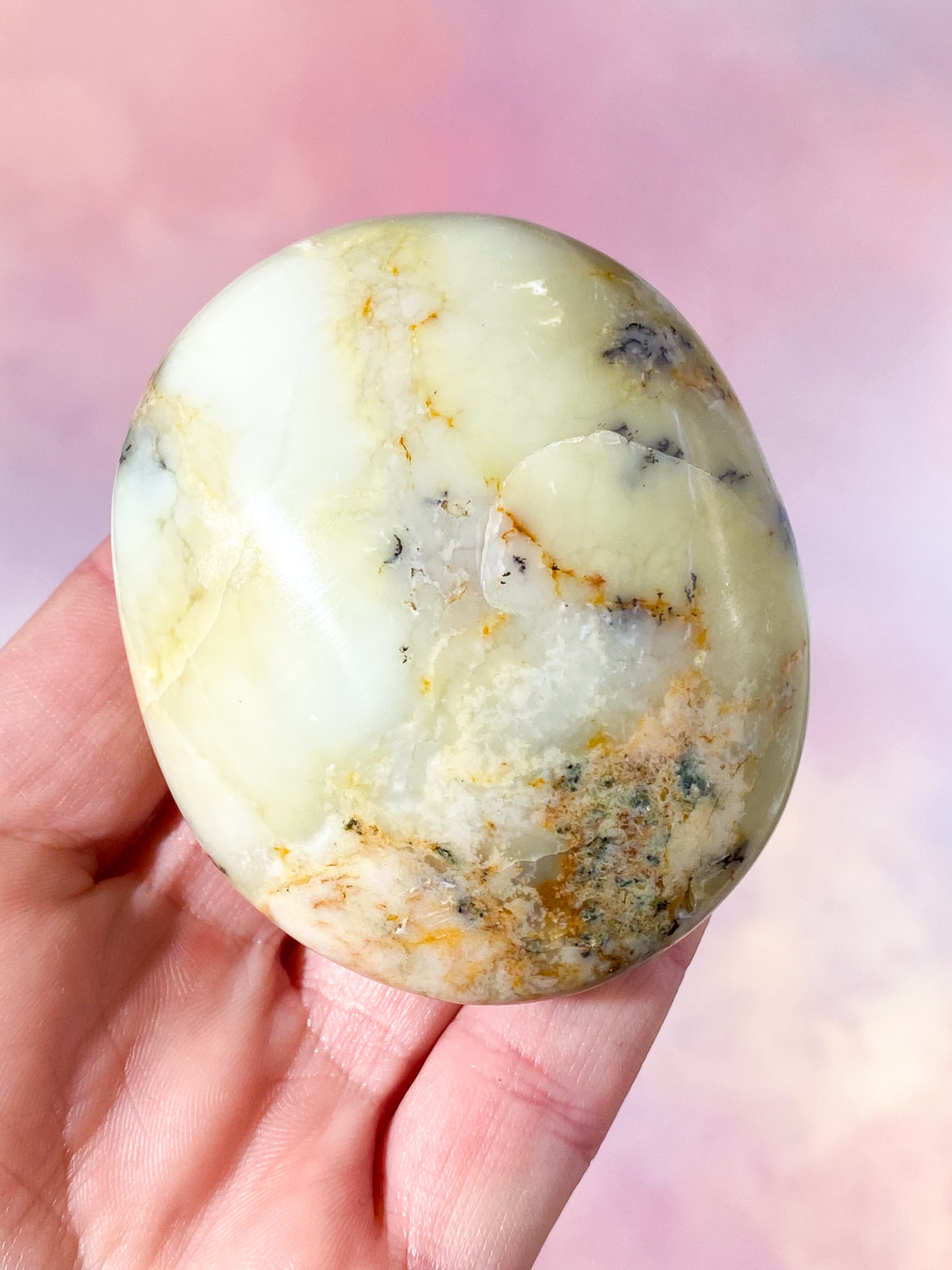 Grøn Dendrit Opal Palmstone (Nr. 5)