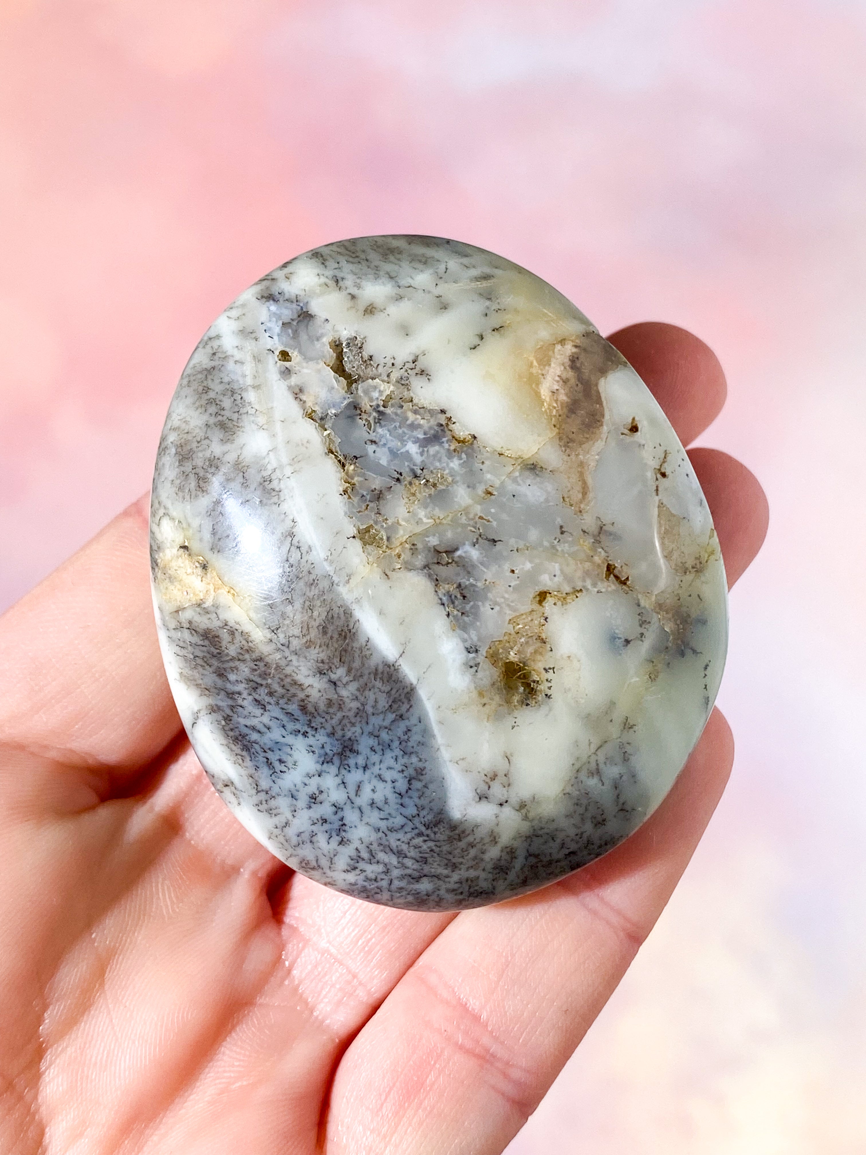 Grøn Dendrit Opal Palmstone (Nr. 8)