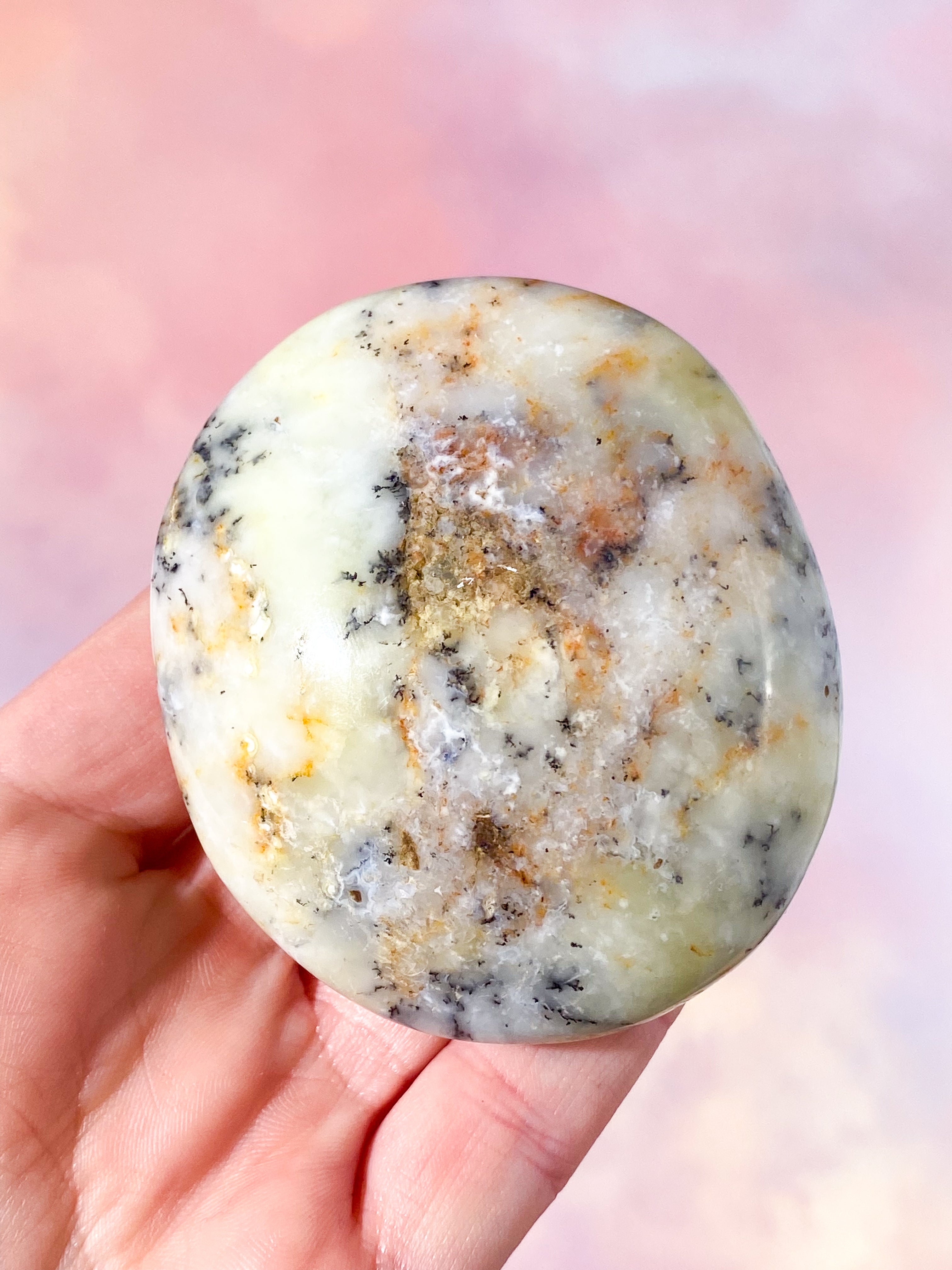 Grøn Dendrit Opal Palmstone (Nr. 9)