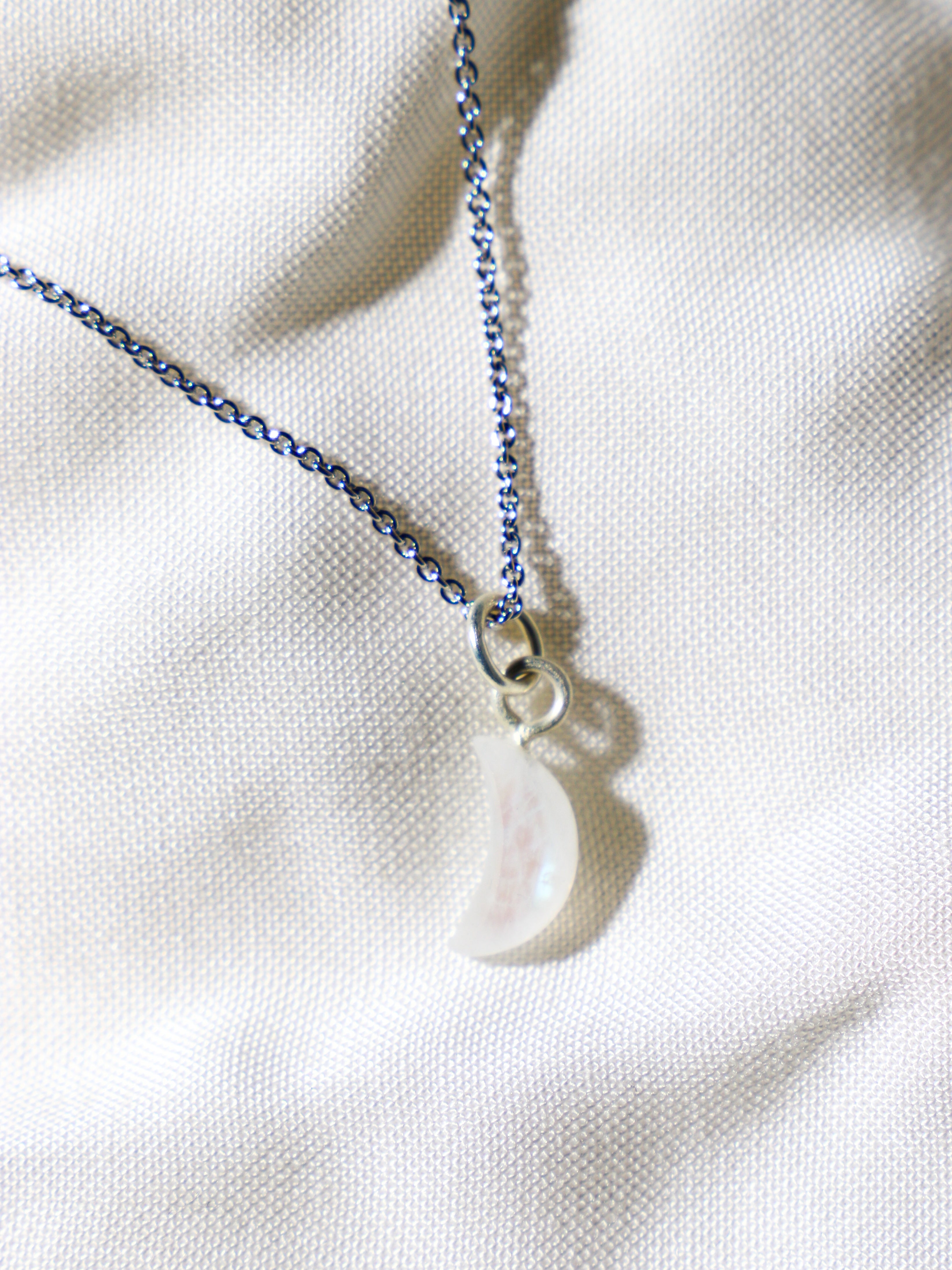 Mini Moon Necklace (Rainbow Moonstone)