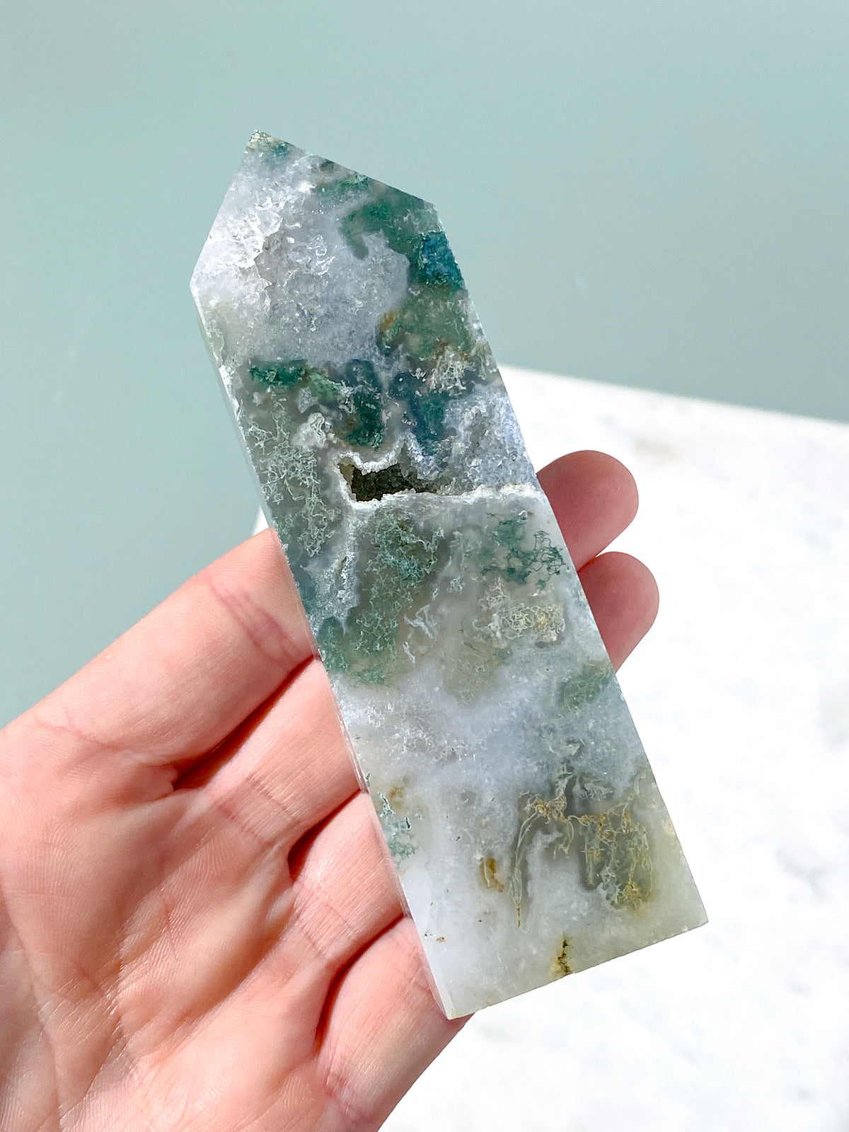 Druzy Moss Agate Tower (No. 8)