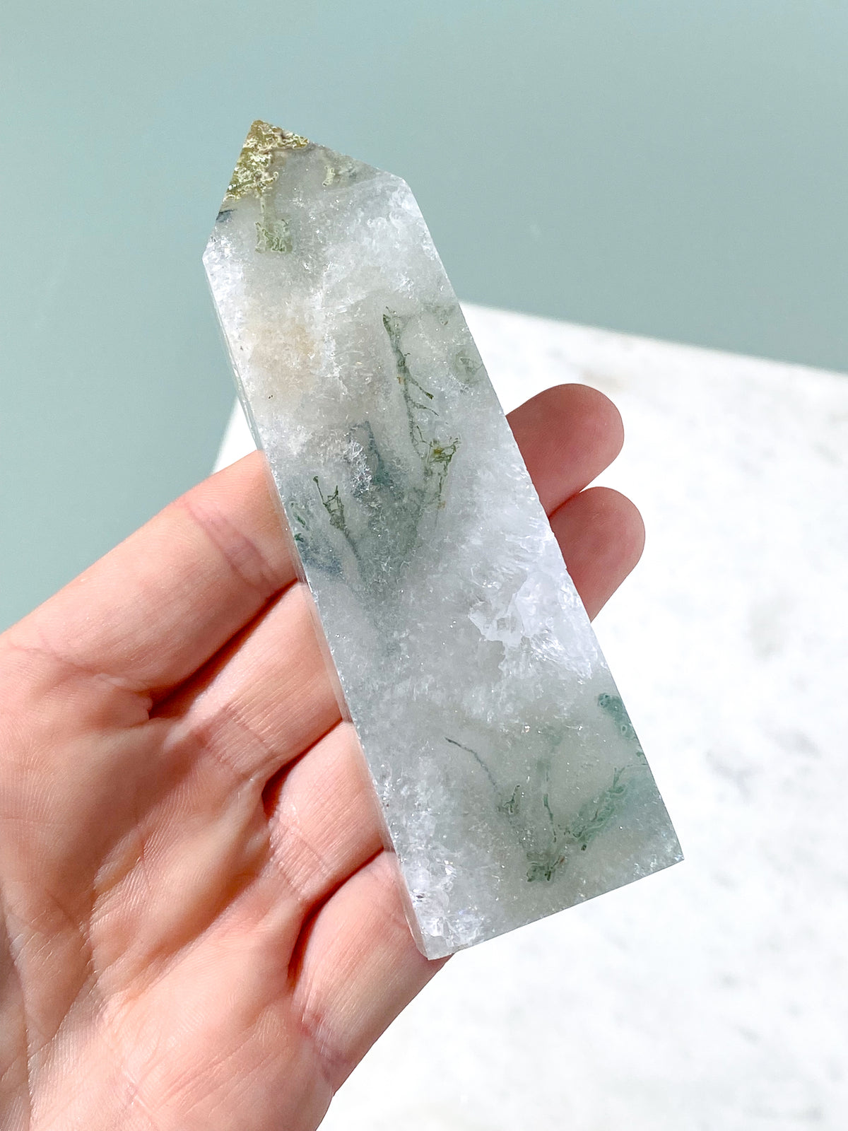 Druzy Moss Agate Tower (No. 16)