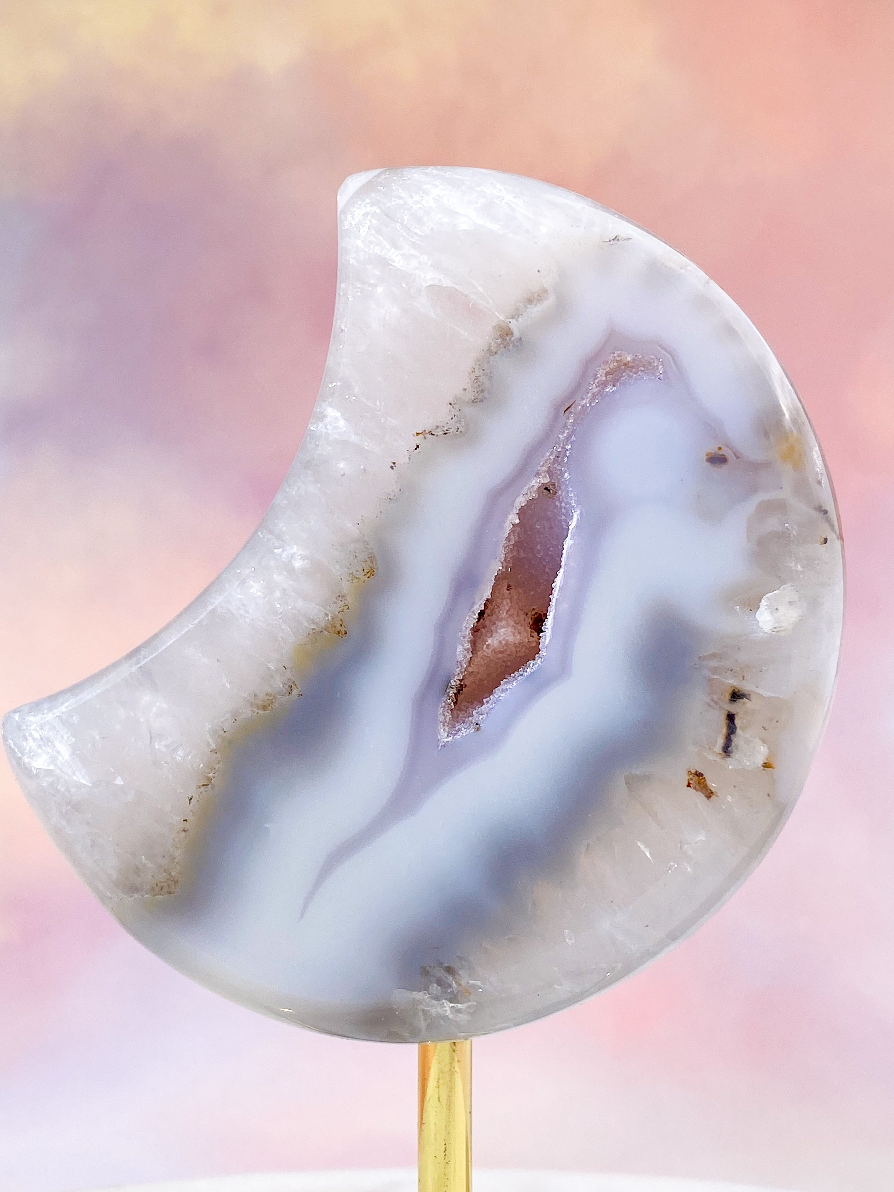 Druzy Agat Måne På fod (Nr. 1)