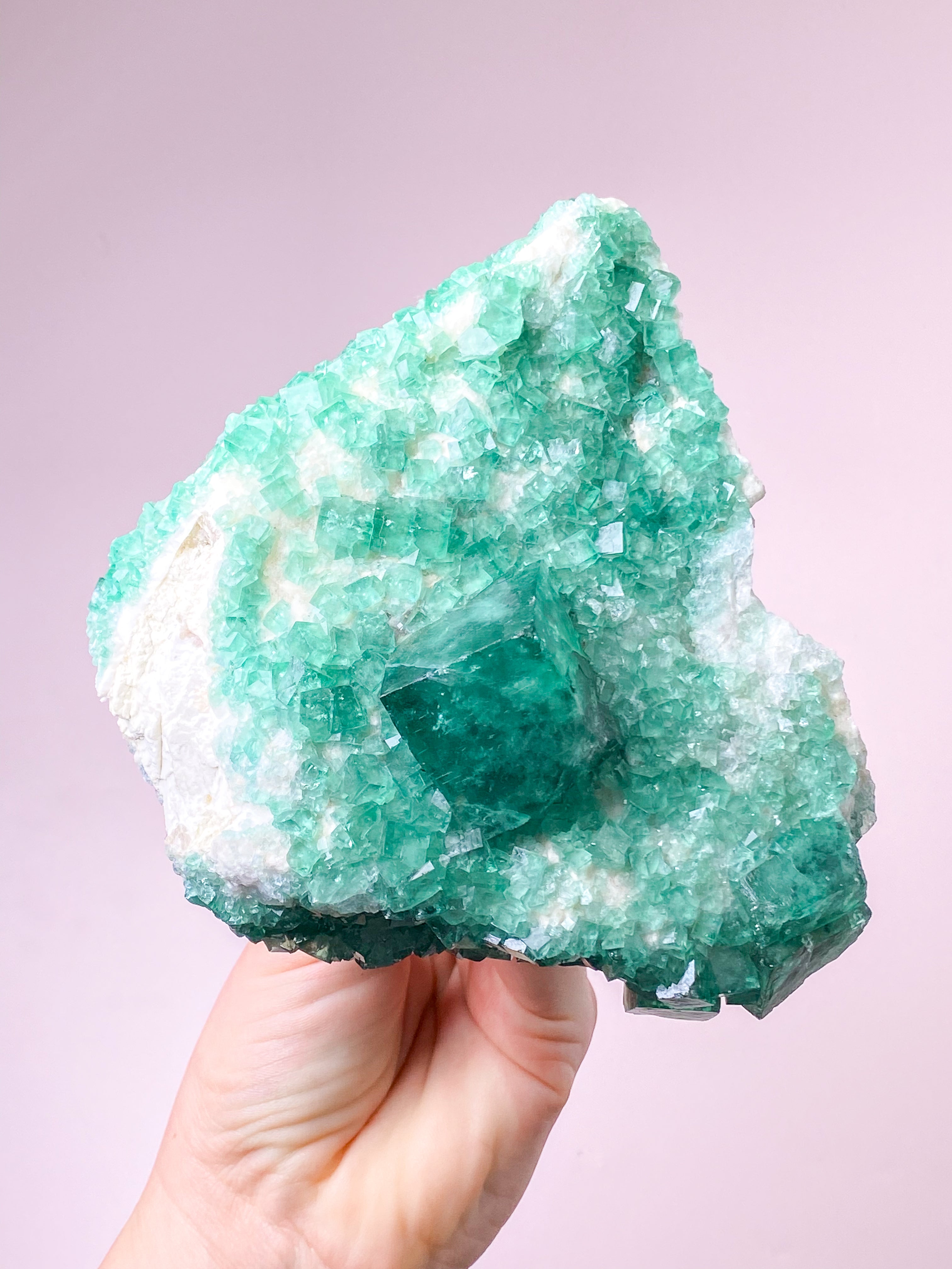 Grøn Kubisk Fluorit Klynge (Nr. 21) Eksklusiv Kvalitet