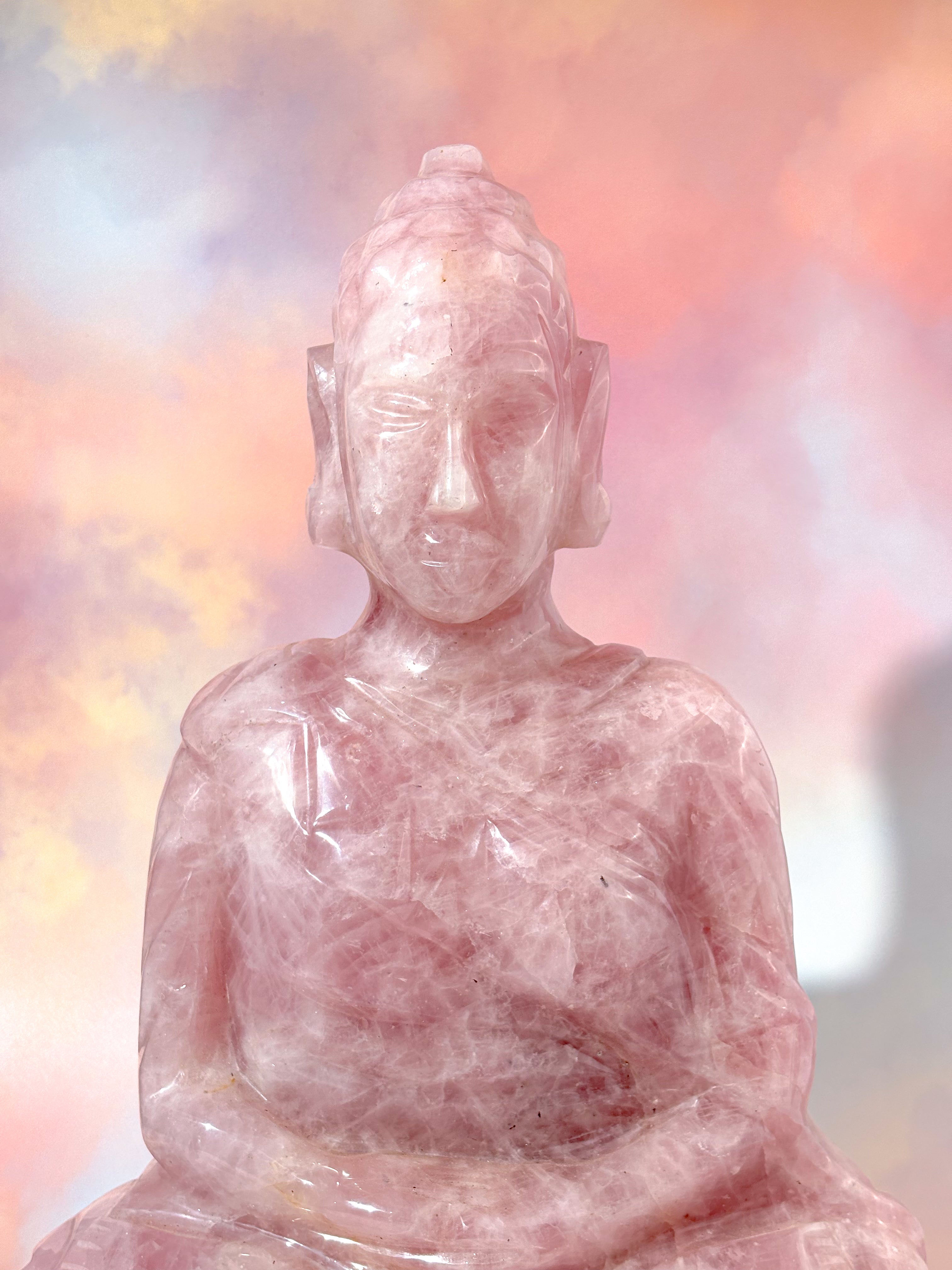 Kæmpe Rosakvarts Buddha (Nr. 1)