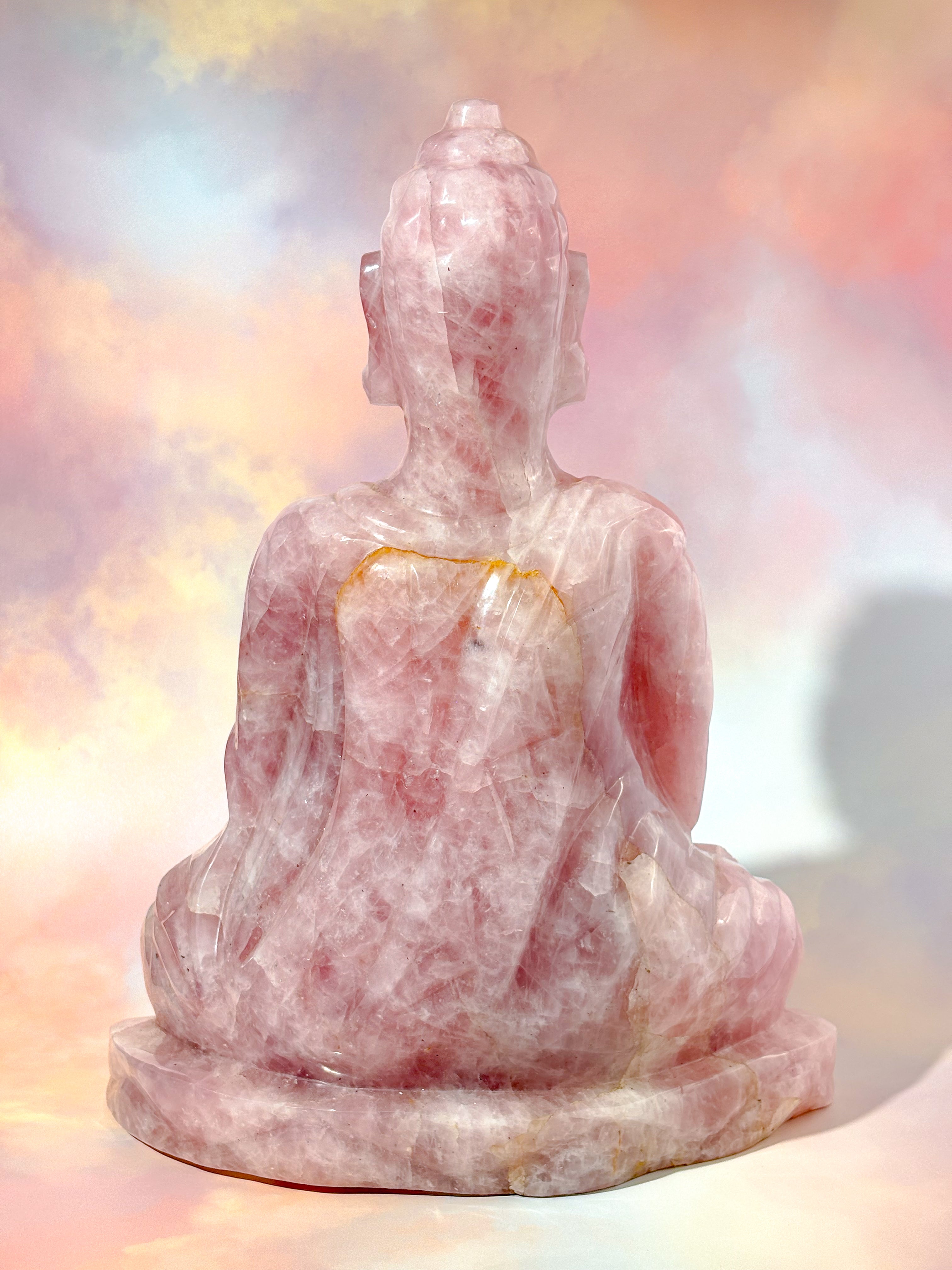 Kæmpe Rosakvarts Buddha (Nr. 1)