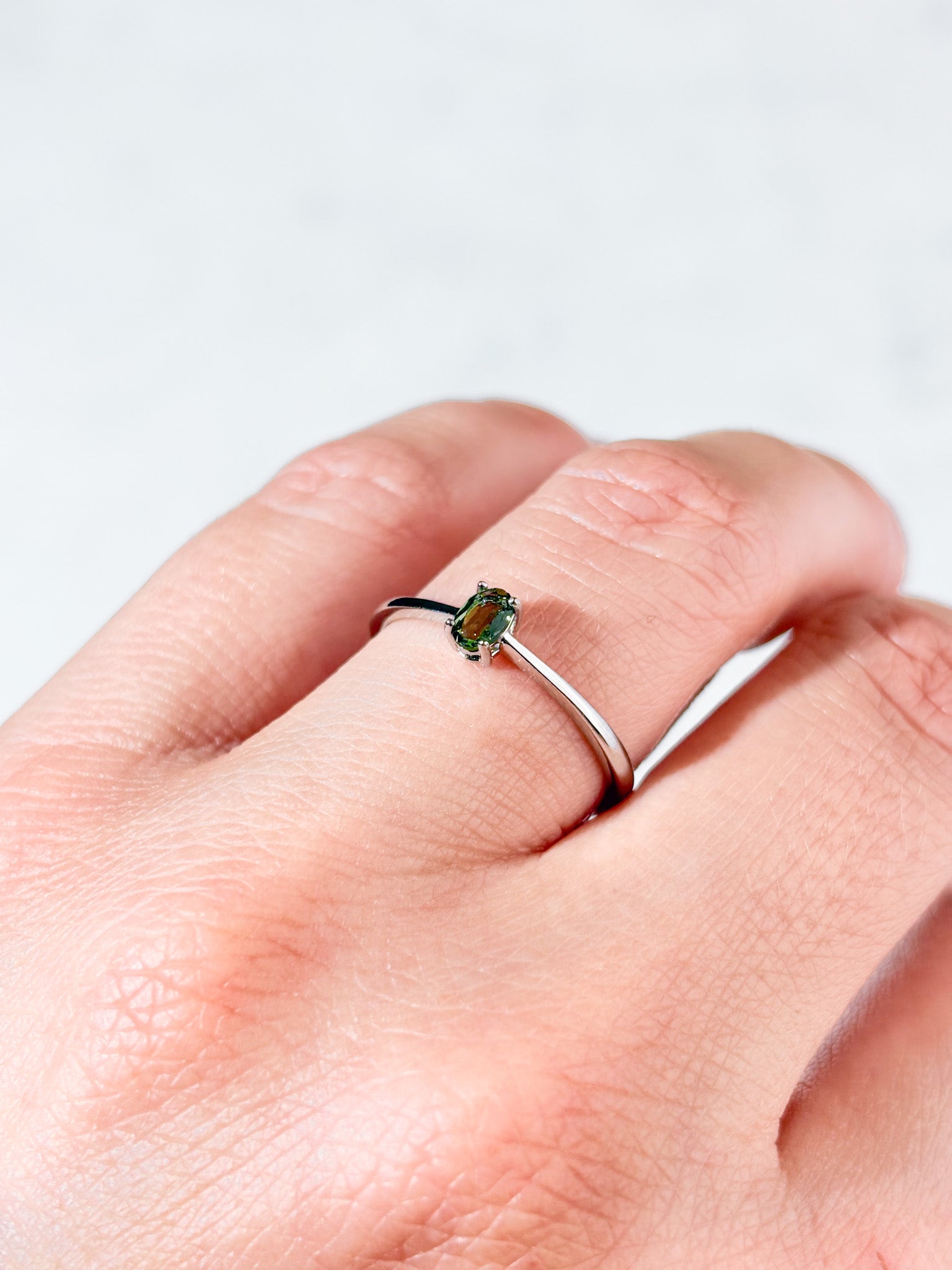 Moldavit Facet Ring