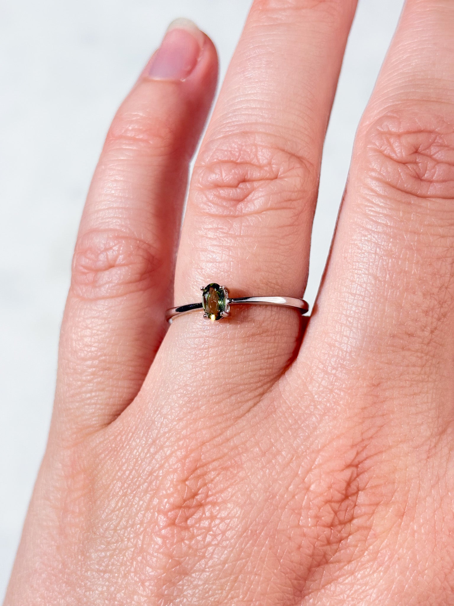 Moldavit Facet Ring