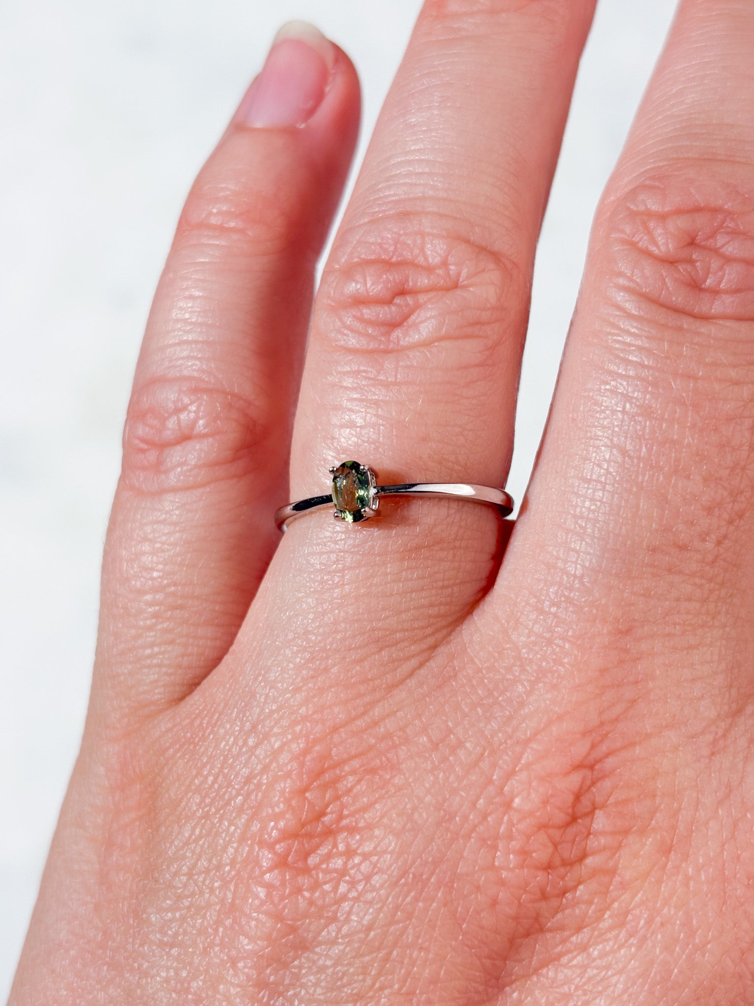 Moldavit Facet Ring