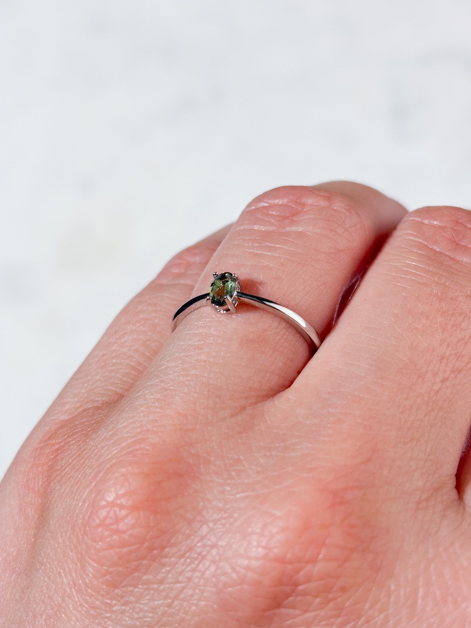 Moldavit Facet Ring