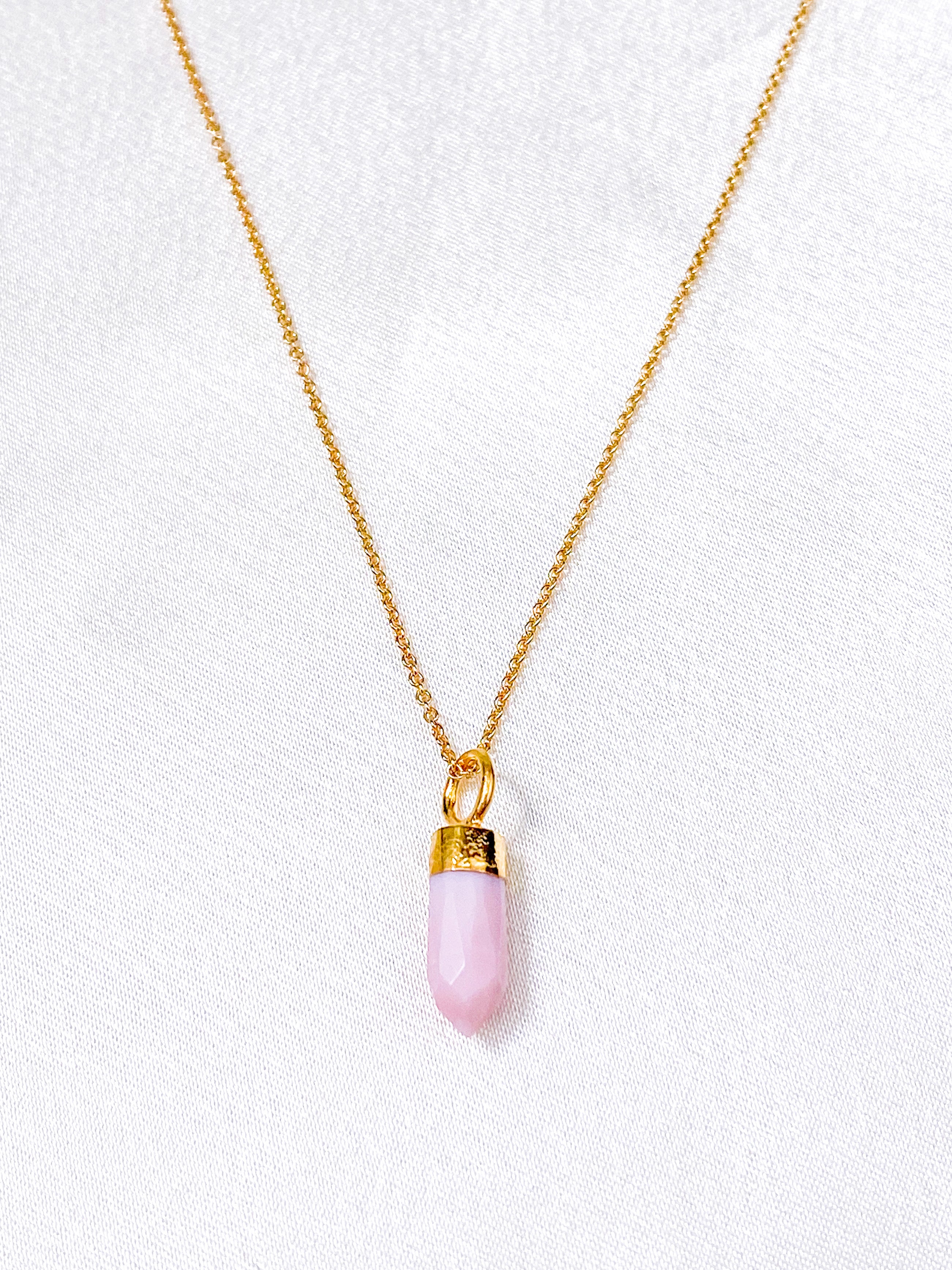 Pink Opal Facet Spids Halskæde - Guldbelagt