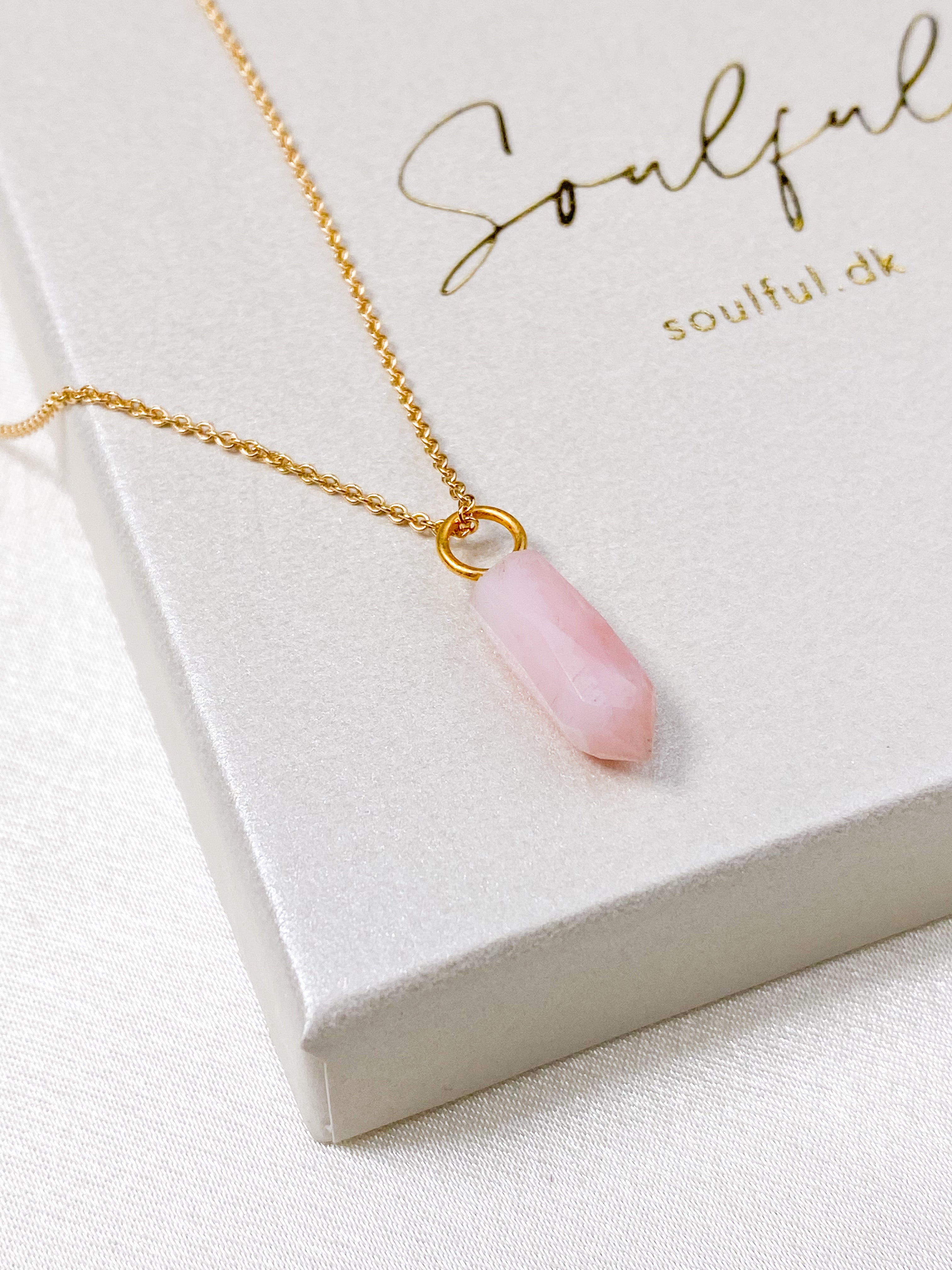 Pink Opal Spids Halskæde - Guldbelagt